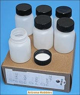 Box of 6 empty 1-ounce bottles Tru-Color Paint-with color swatch-Arizona Hobbies