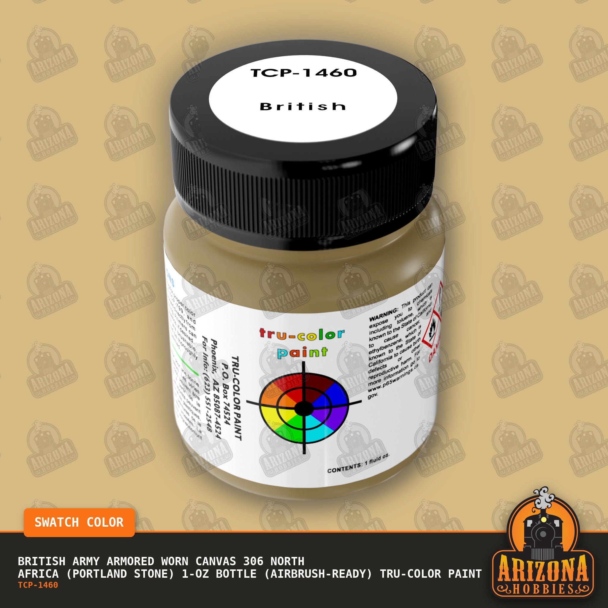 British Army Armored WORN CANVAS 306 North Africa (Portland Stone) 1-oz bottle (Air-brush) Tru-Color Paint-with color swatch-Arizona Hobbies