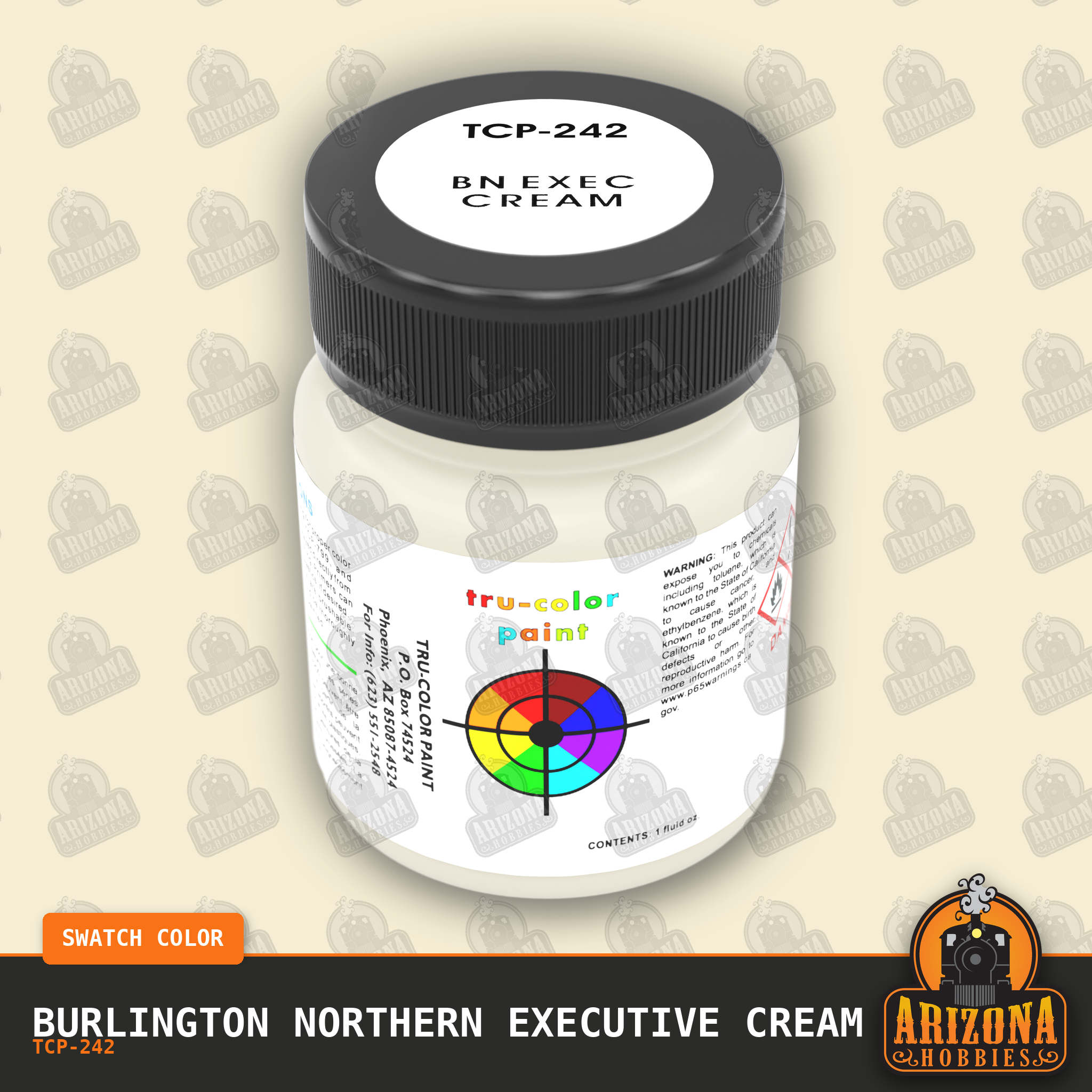 Burlington Northern EXECUTIVE CREAM 1-oz bottle (Air-brush) Tru-Color Paint SPECIAL ORDER ONLY-with color swatch-Arizona Hobbies