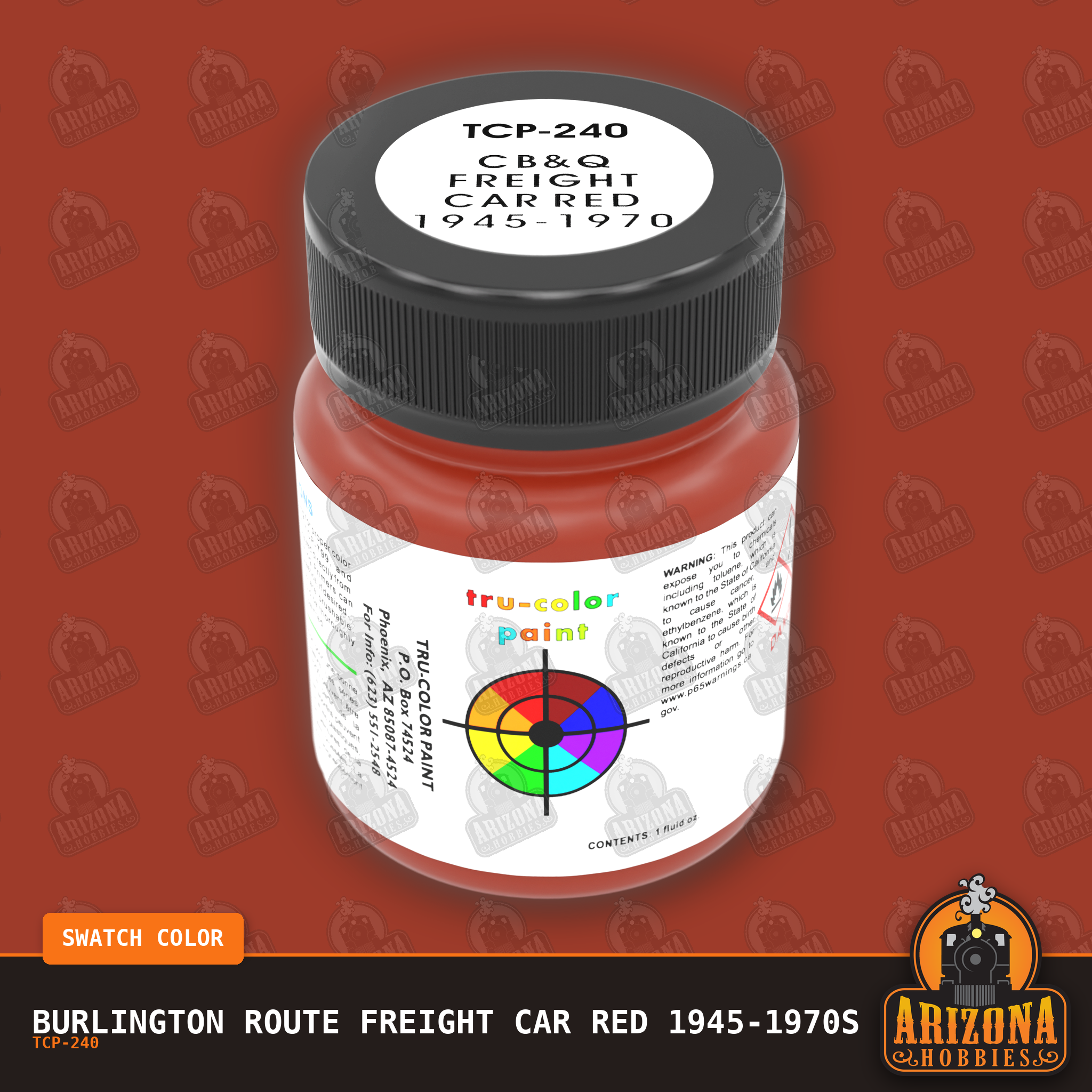 Burlington Route FREIGHT CAR RED 1945-1970s 1-oz bottle (Air-brush) Tru-Color Paint SPECIAL ORDER ONLY-with color swatch-Arizona Hobbies