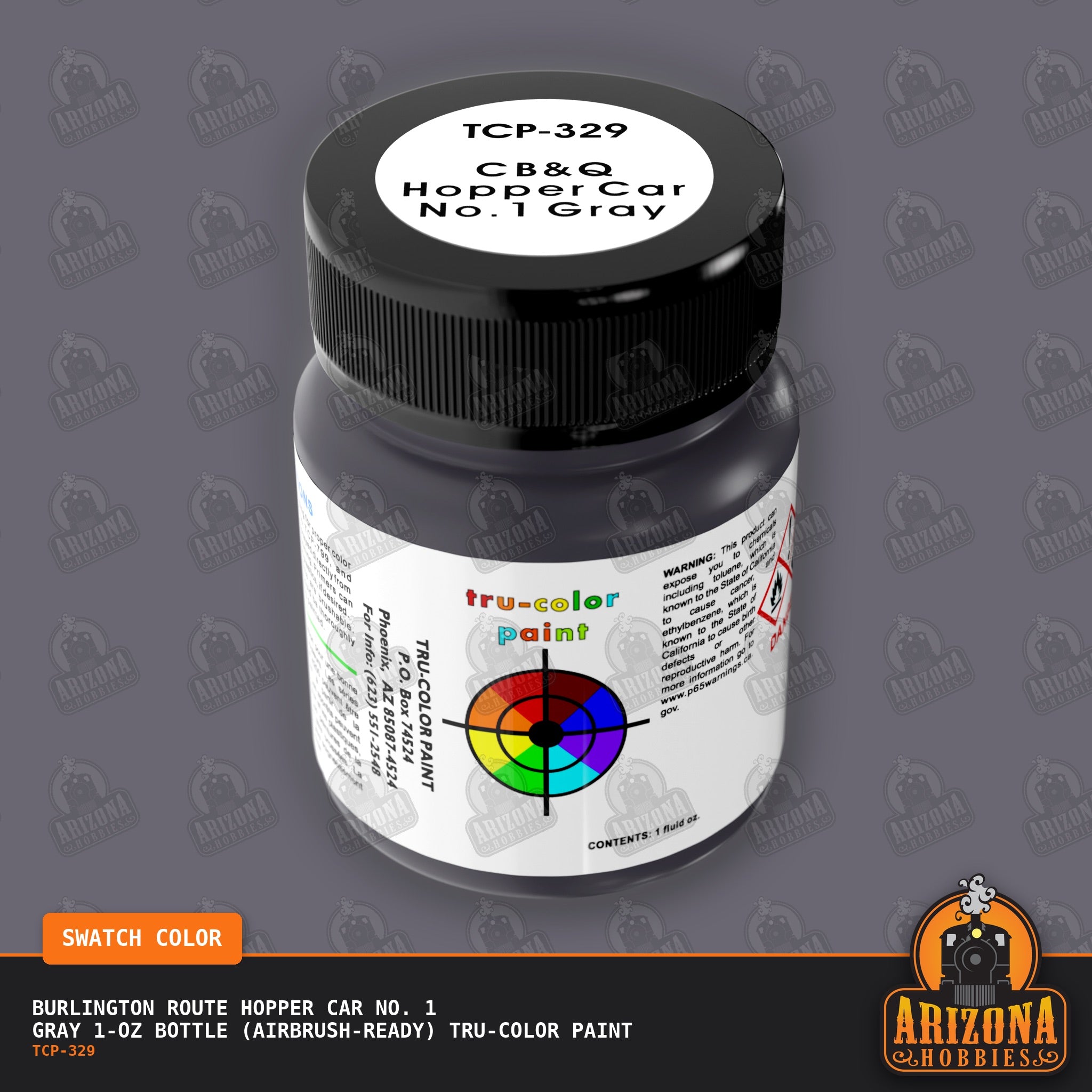 Burlington Route HOPPER CAR No. 1 GRAY 1-oz bottle (Air-brush) Tru-Color Paint-with color swatch-Arizona Hobbies