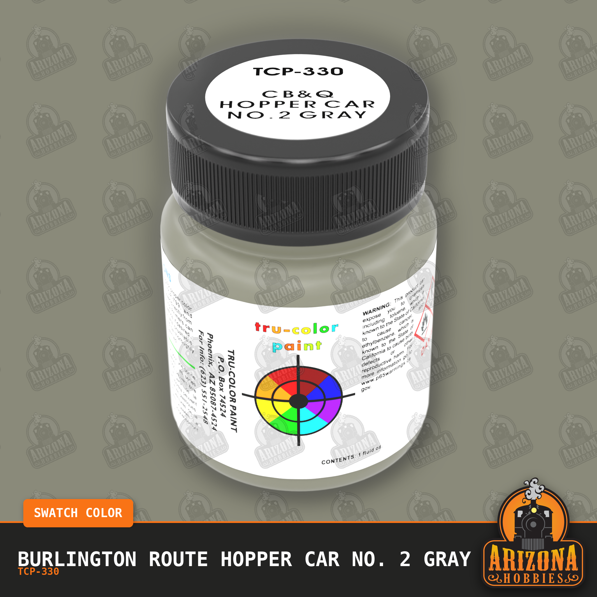 Burlington Route HOPPER CAR No. 2 GRAY 1-oz bottle (Air-brush) Tru-Color Paint-with color swatch-Arizona Hobbies