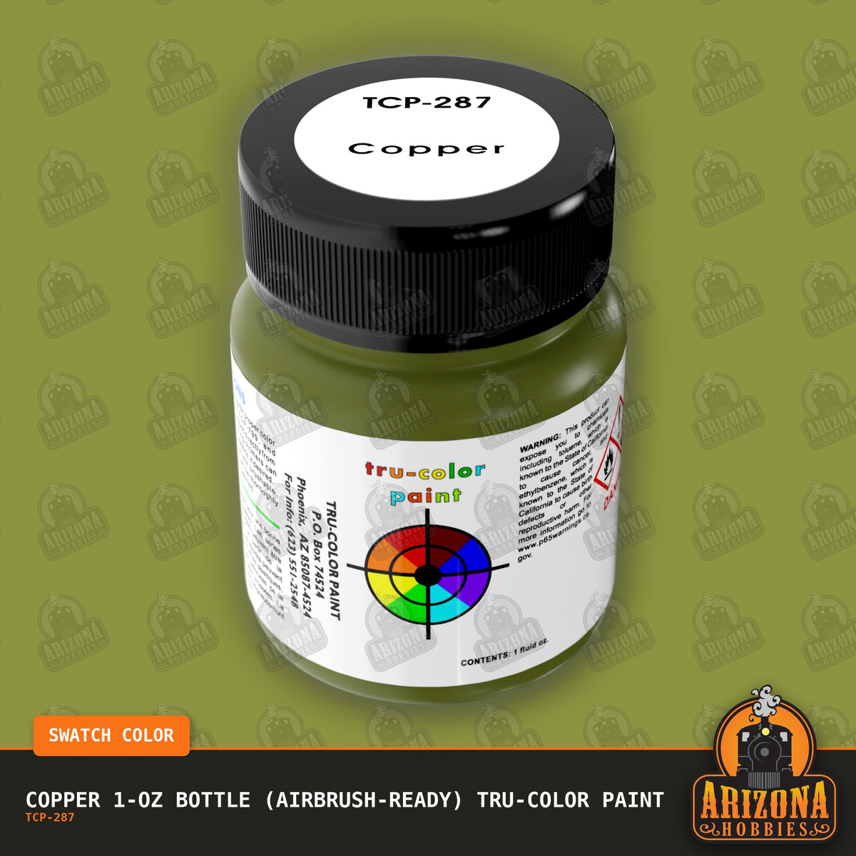 COPPER 1-oz bottle (Air-brush) Tru-Color Paint-with color swatch-Arizona Hobbies