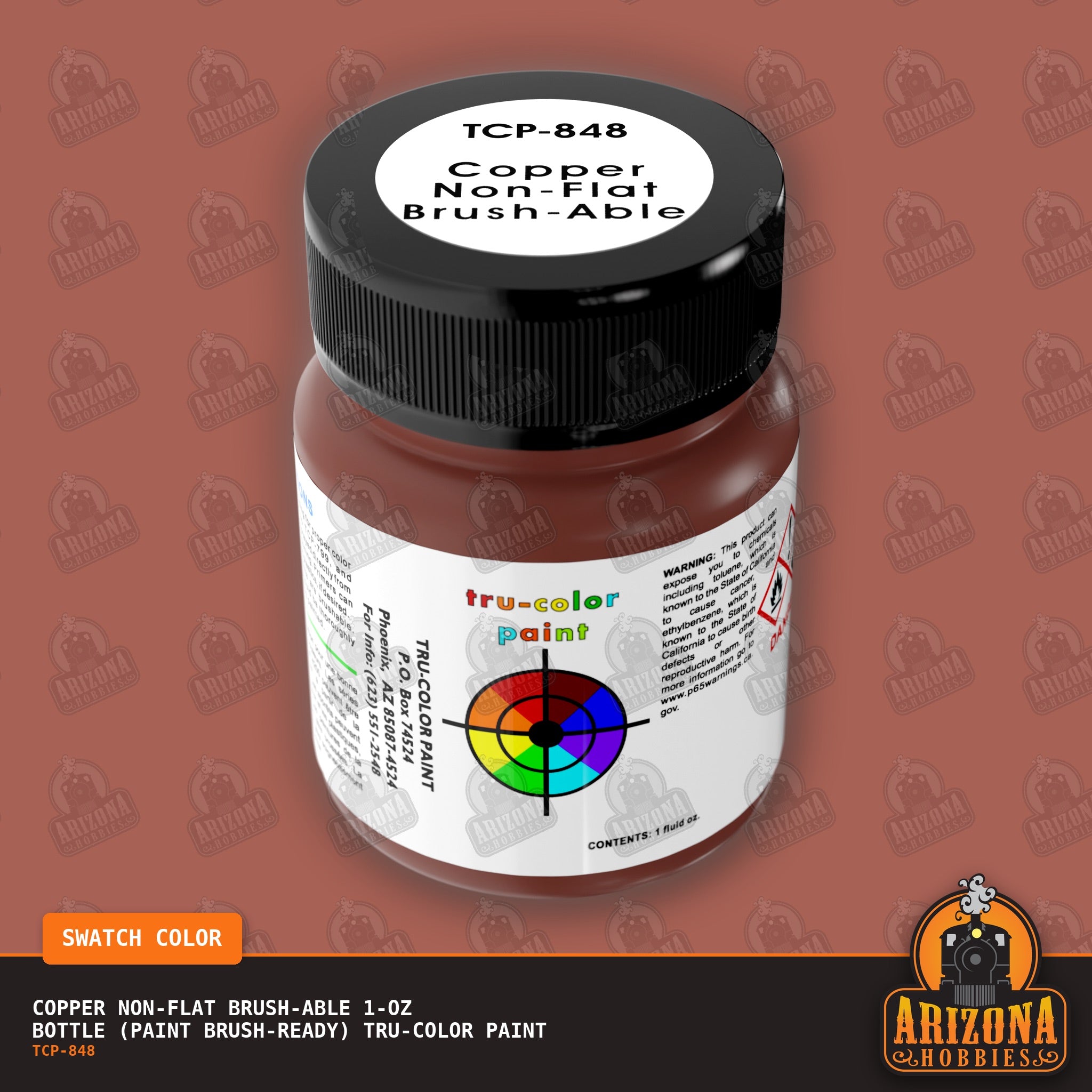 COPPER Non-Flat brush-able 1-oz bottle (Paint brush) Tru-Color Paint-with color swatch-Arizona Hobbies