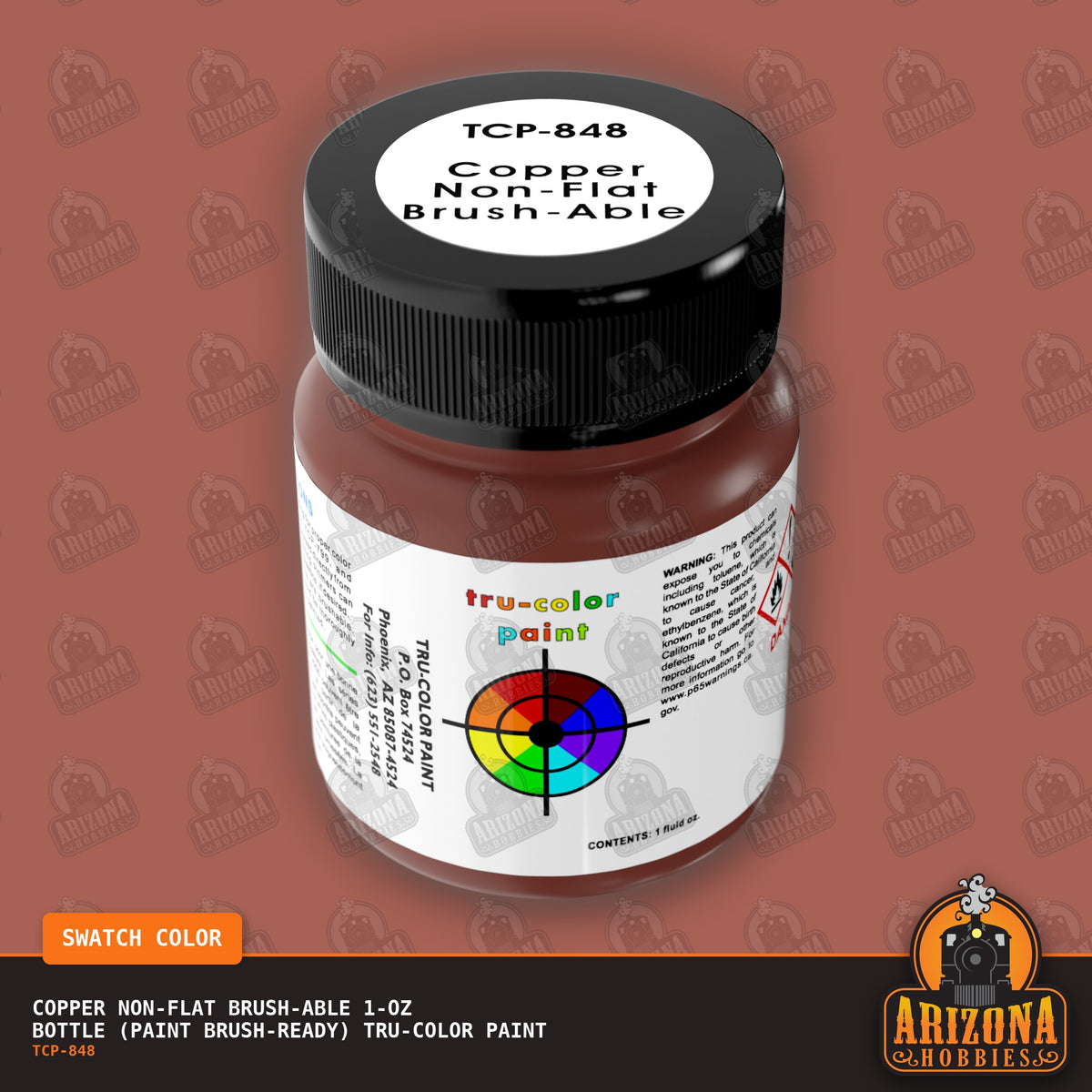 COPPER Non-Flat brush-able 1-oz bottle (Paint brush) Tru-Color Paint-with color swatch-Arizona Hobbies