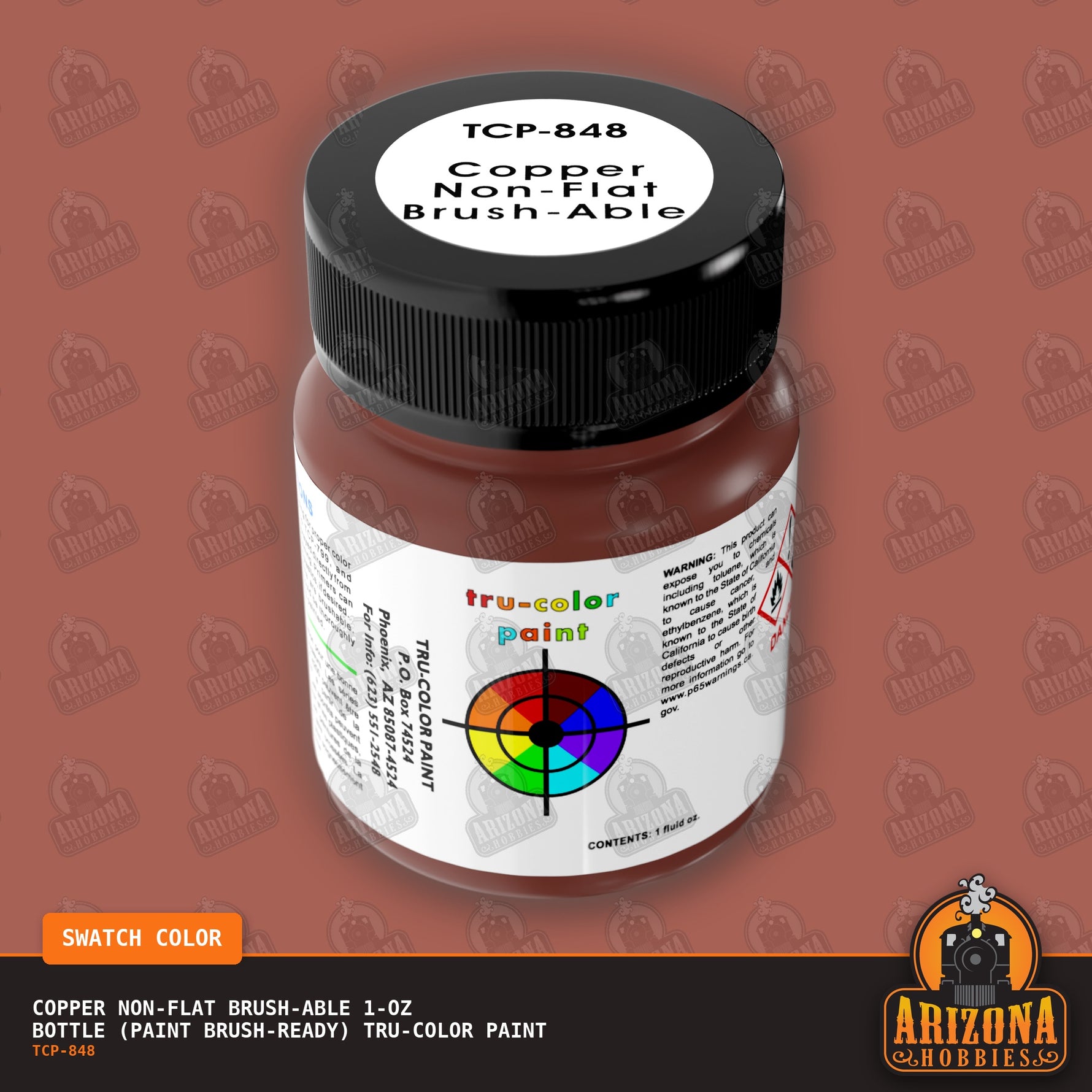COPPER Non-Flat brush-able 1-oz bottle (Paint brush) Tru-Color Paint-with color swatch-Arizona Hobbies