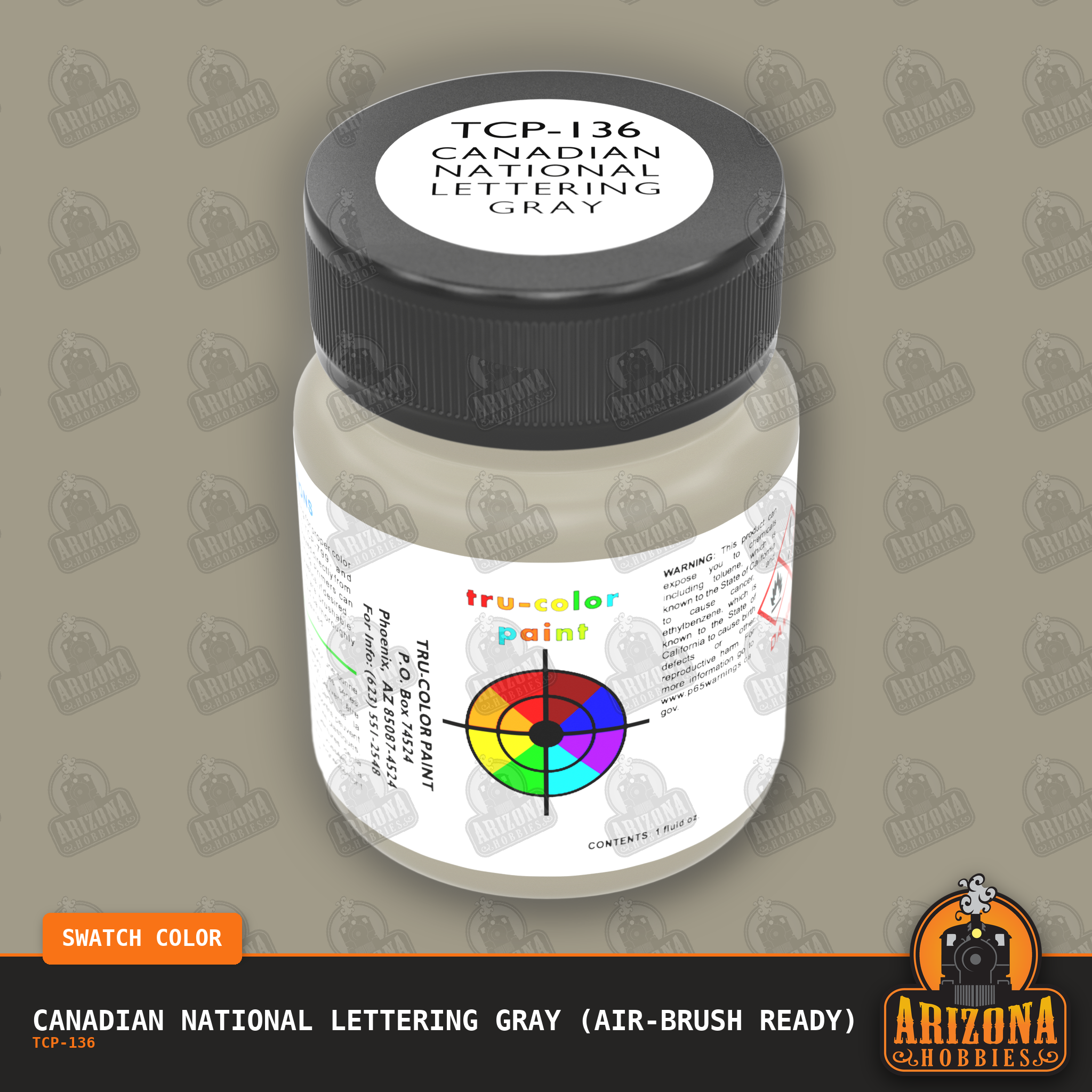 Canadian National LETTERING GRAY 1-oz bottle (Air-brush) Tru-Color Paint-with color swatch-Arizona Hobbies