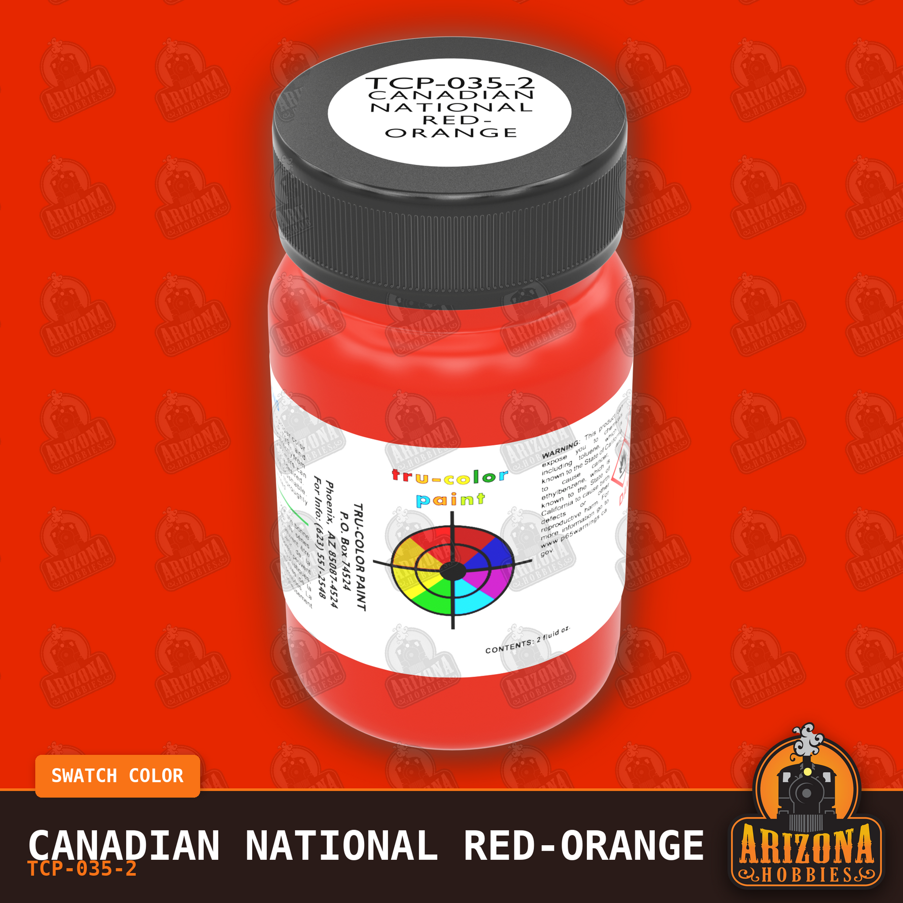 Canadian National RED-ORANGE 2-oz bottle (Air-brush) Tru-Color Paint SPECIAL ORDER ONLY-with color swatch-Arizona Hobbies