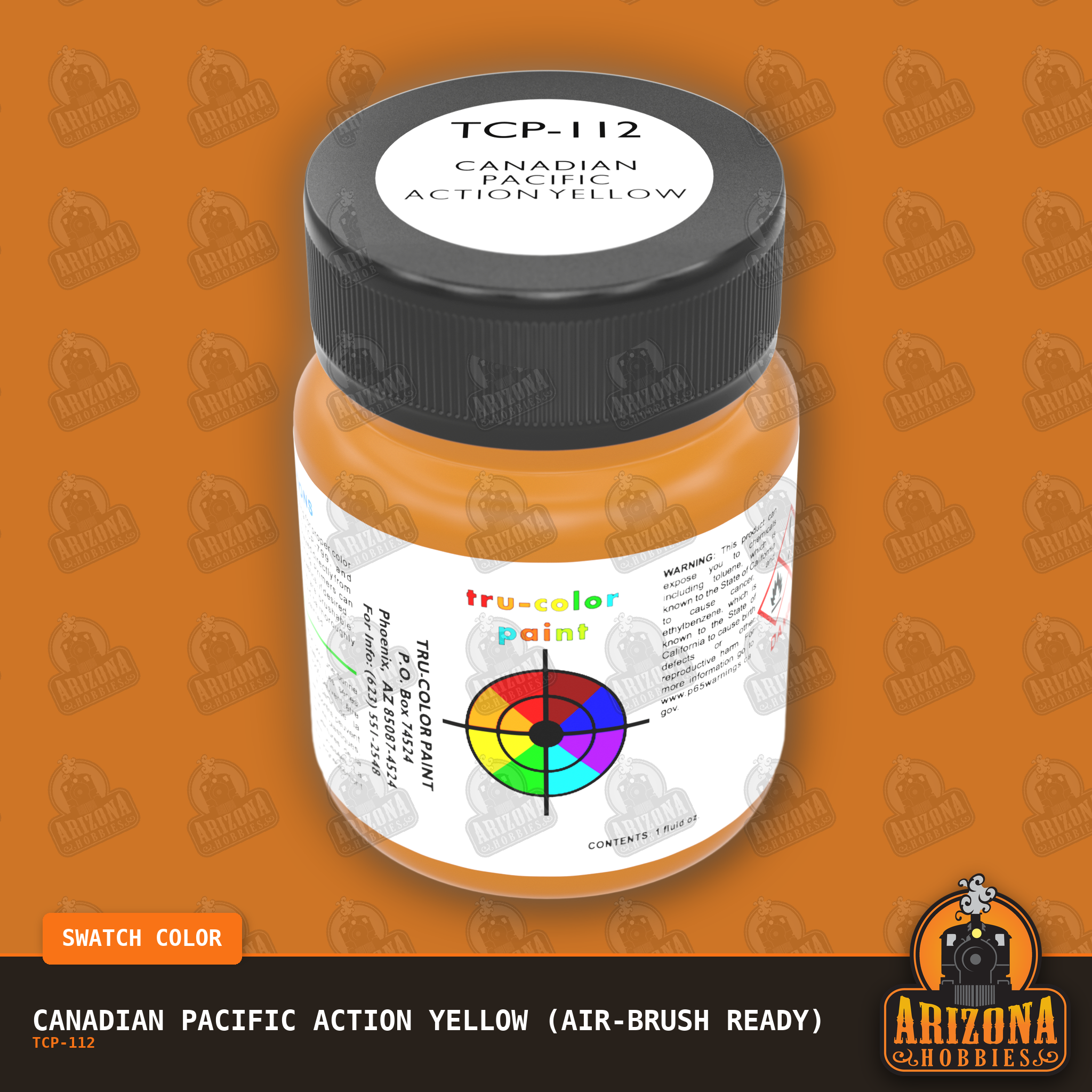 Canadian Pacific ACTION YELLOW 1-oz bottle (Air-brush) Tru-Color Paint-with color swatch-Arizona Hobbies