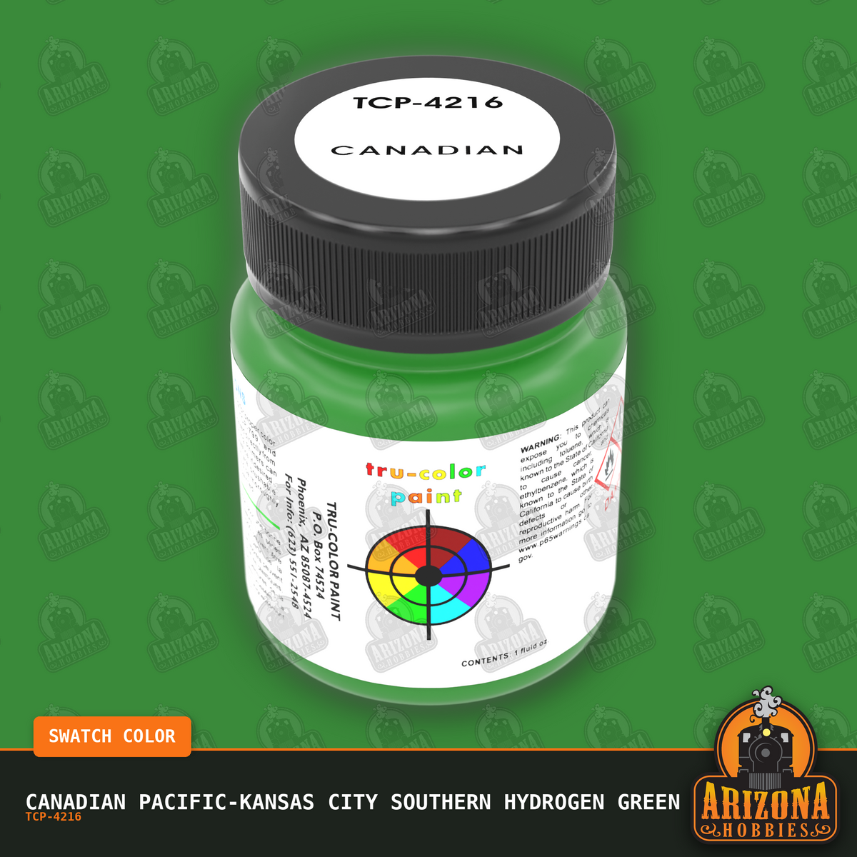 Canadian Pacific-Kansas City Southern HYDROGEN GREEN 1-oz bottle (Air-brush) Tru-Color Paint SPECIAL ORDER ONLY-with color swatch-Arizona Hobbies