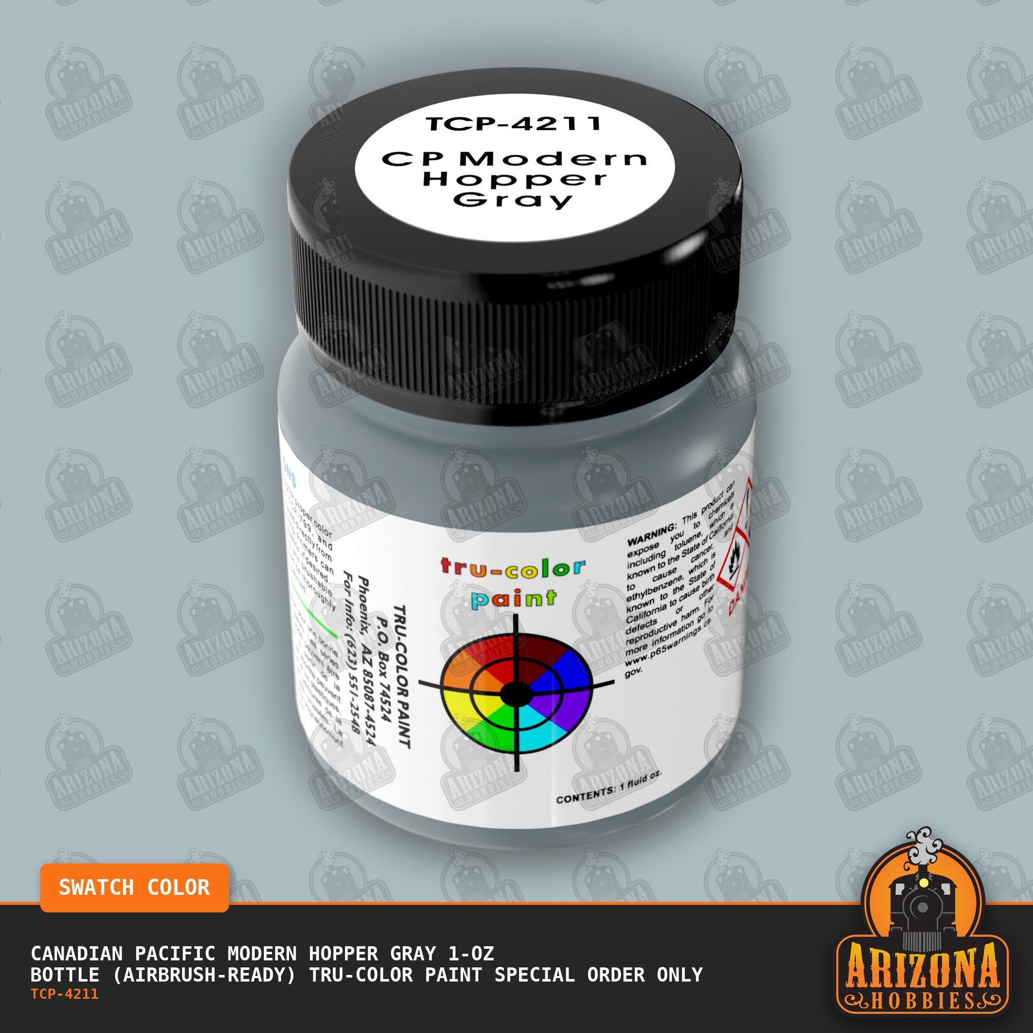 Canadian Pacific MODERN HOPPER GRAY 1-oz bottle (Air-brush) Tru-Color Paint SPECIAL ORDER ONLY-with color swatch-Arizona Hobbies