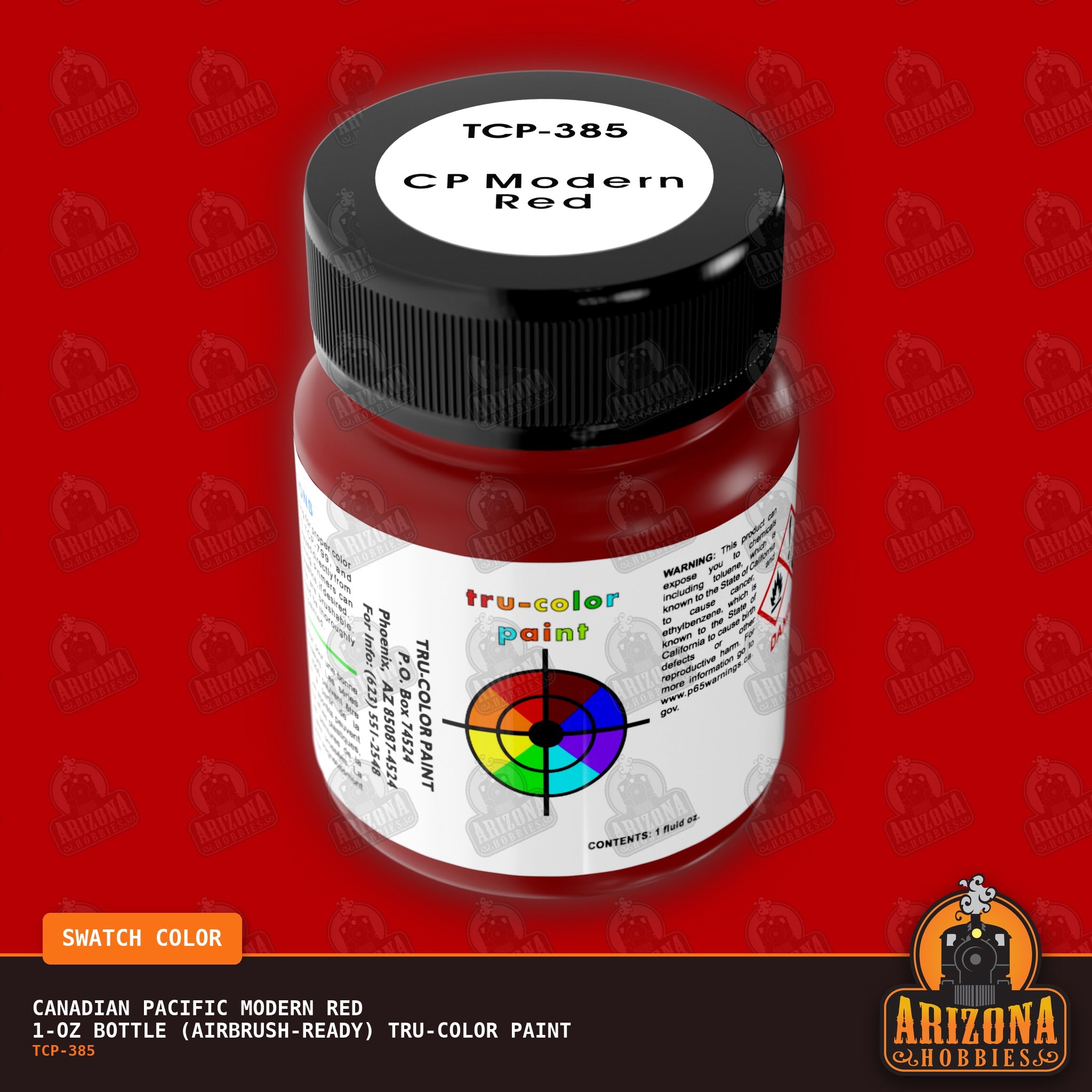 Canadian Pacific MODERN RED 1-oz bottle (Air-brush) Tru-Color Paint-with color swatch-Arizona Hobbies