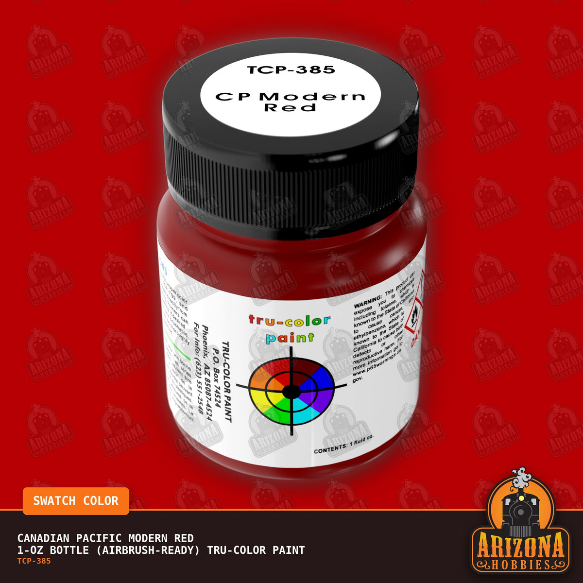 Canadian Pacific MODERN RED 1-oz bottle (Air-brush) Tru-Color Paint-with color swatch-Arizona Hobbies
