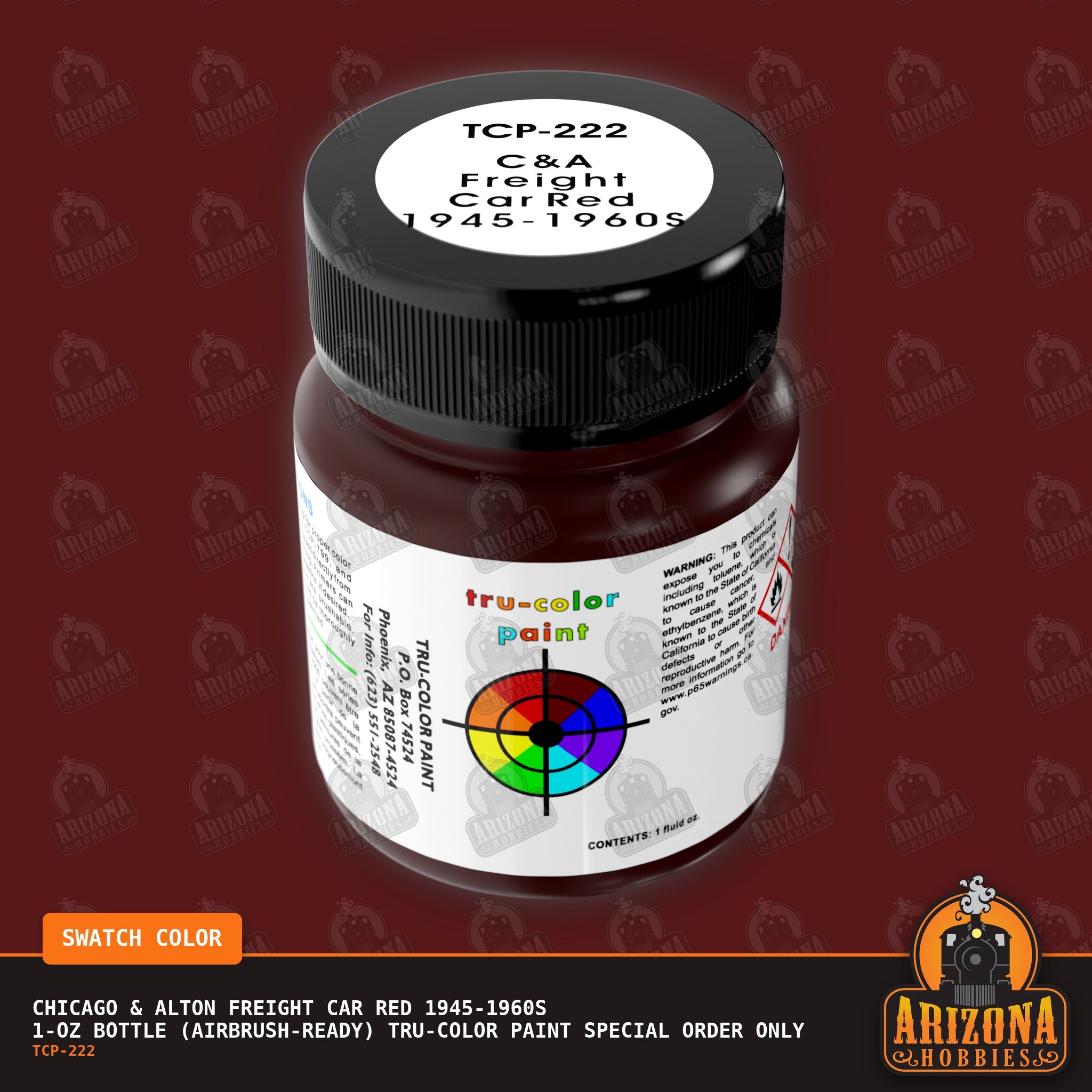 Chicago & Alton FREIGHT CAR RED 1945-1960s 1-oz bottle (Air-brush) Tru-Color Paint SPECIAL ORDER ONLY-with color swatch-Arizona Hobbies