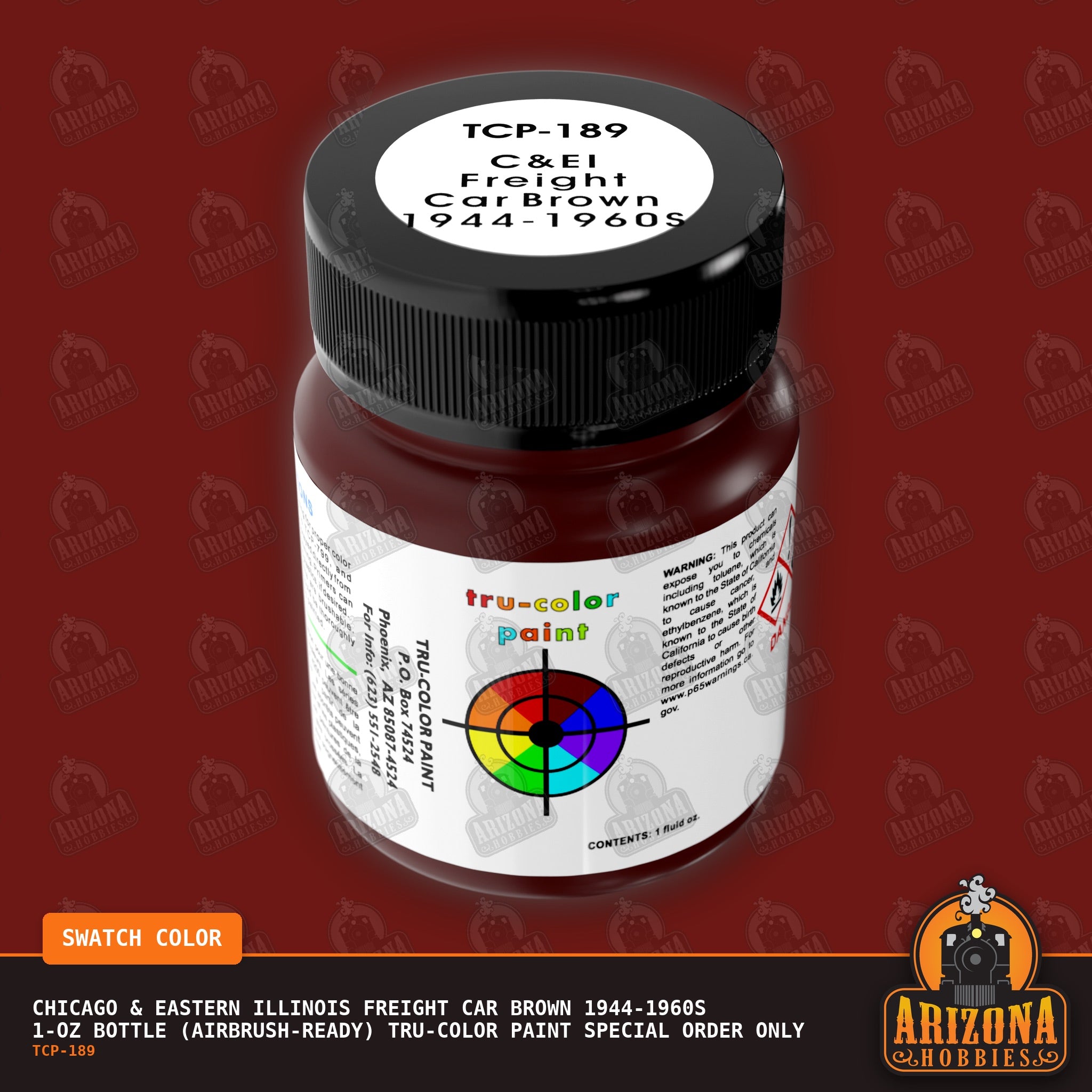 Chicago & Eastern Illinois FREIGHT CAR BROWN 1944-1960s 1-oz bottle (Air-brush) Tru-Color Paint SPECIAL ORDER ONLY-with color swatch-Arizona Hobbies
