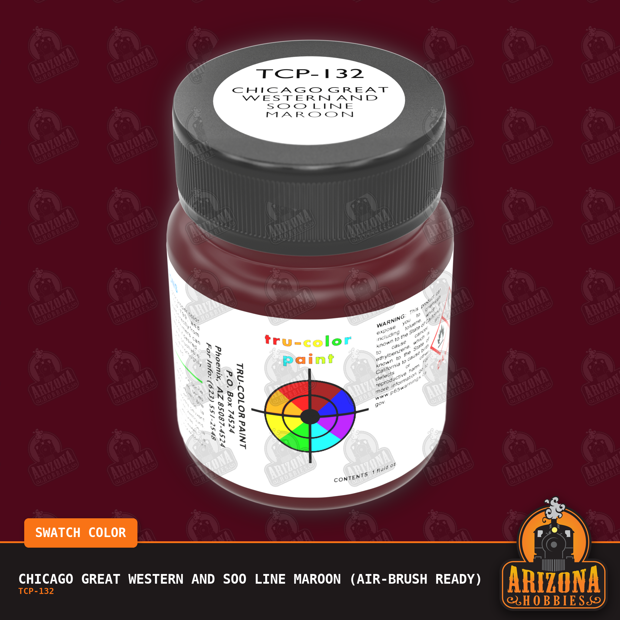 Chicago Great Western and Soo Line MAROON 1-oz bottle (Air-brush) Tru-Color Paint-with color swatch-Arizona Hobbies
