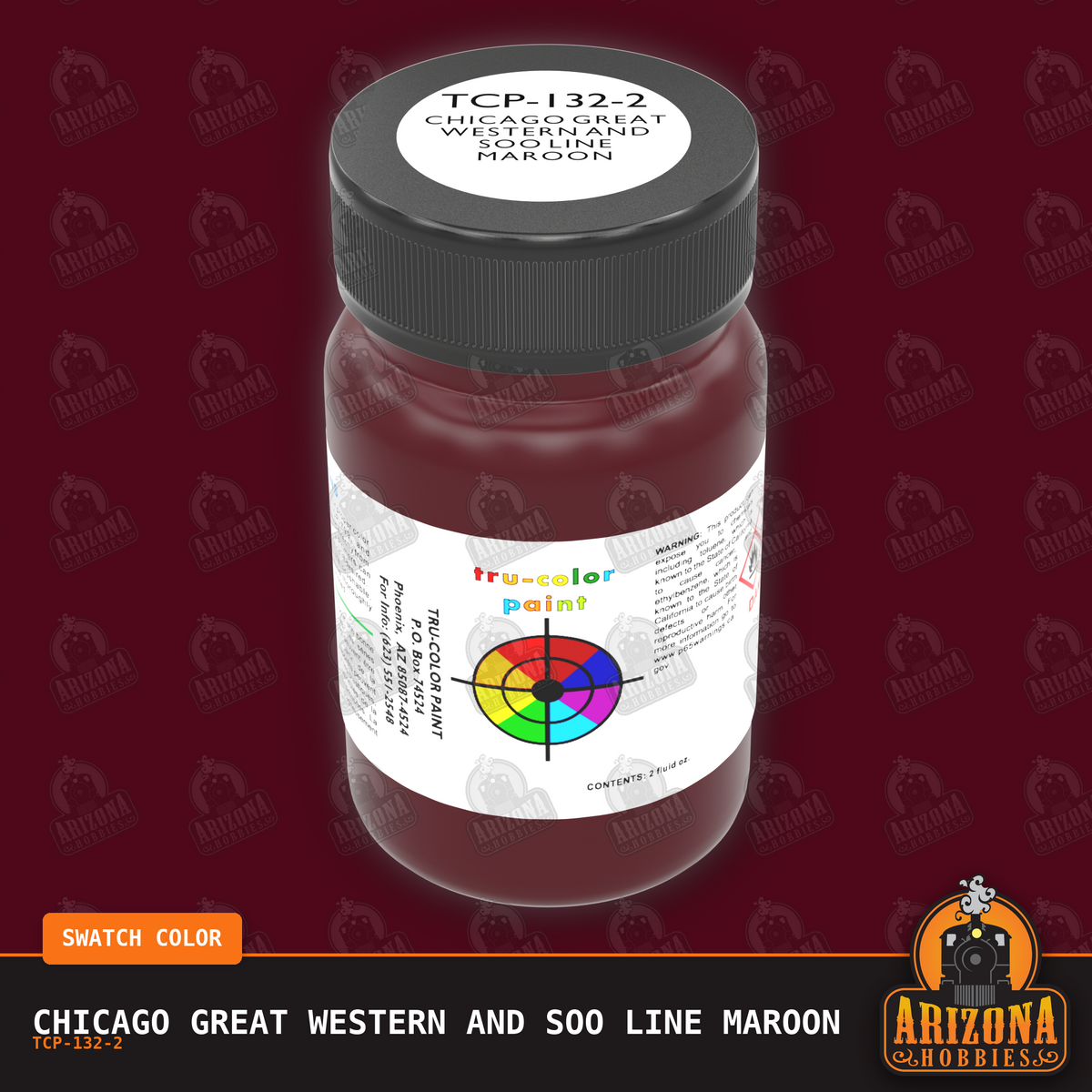 Chicago Great Western and Soo Line MAROON 2-oz bottle (Air-brush) Tru-Color Paint SPECIAL ORDER ONLY-with color swatch-Arizona Hobbies