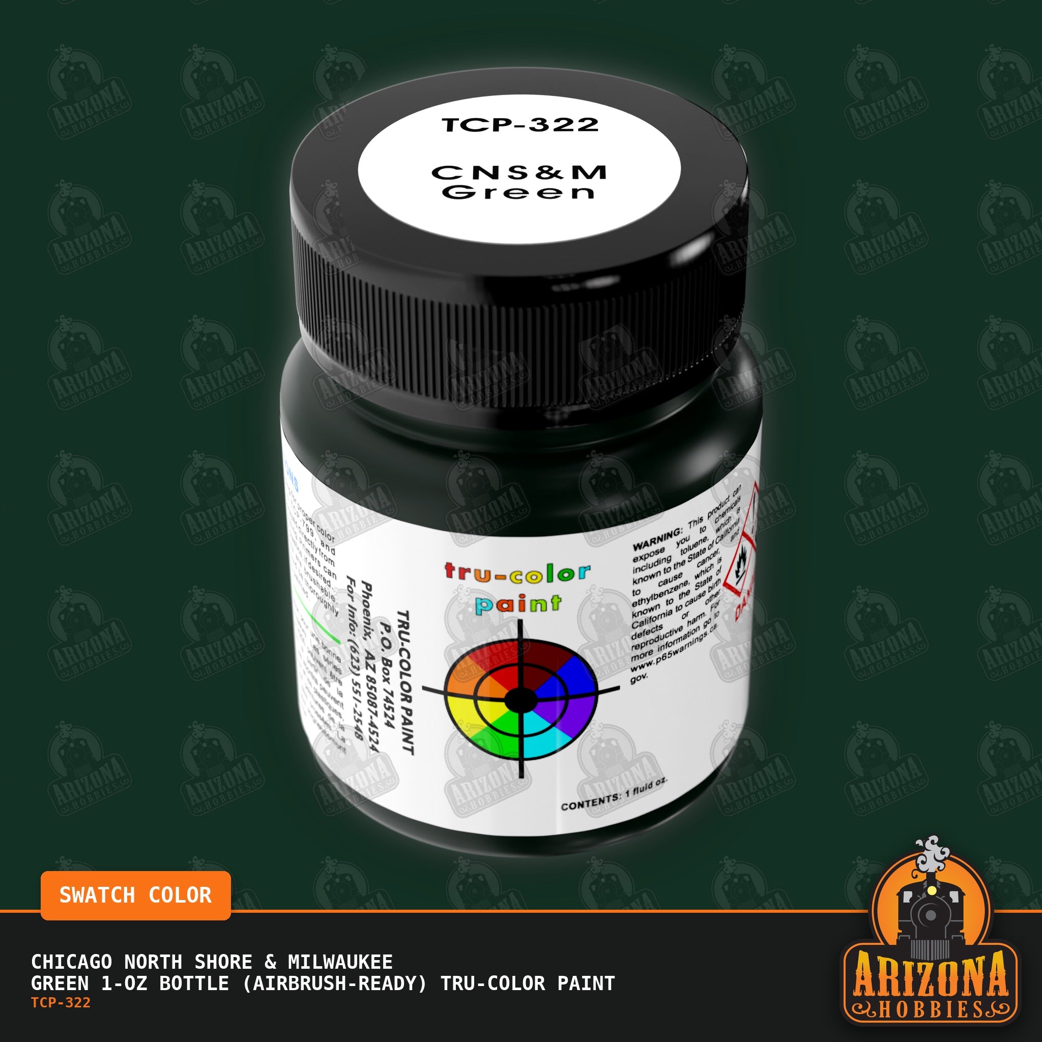 Chicago North Shore & Milwaukee GREEN 1-oz bottle (Air-brush) Tru-Color Paint-with color swatch-Arizona Hobbies