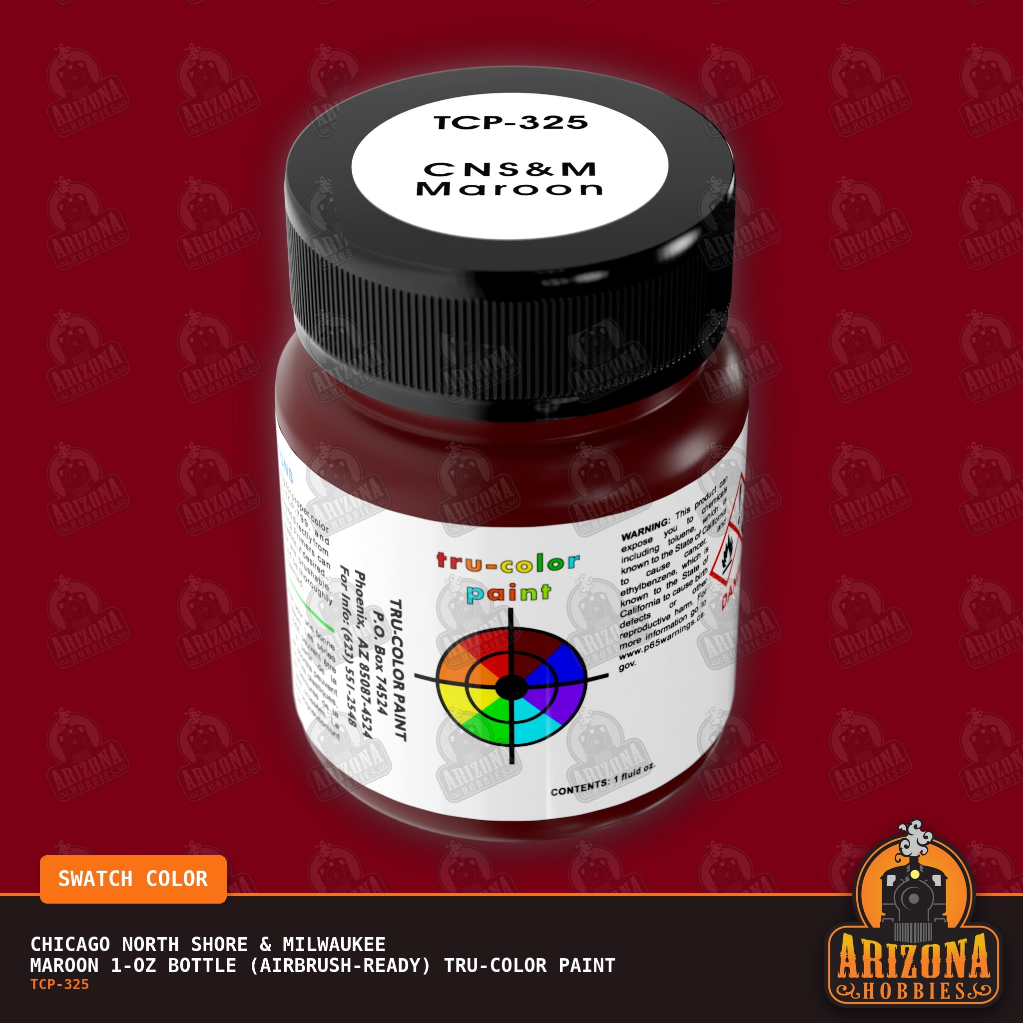 Chicago North Shore & Milwaukee MAROON 1-oz bottle (Air-brush) Tru-Color Paint-with color swatch-Arizona Hobbies