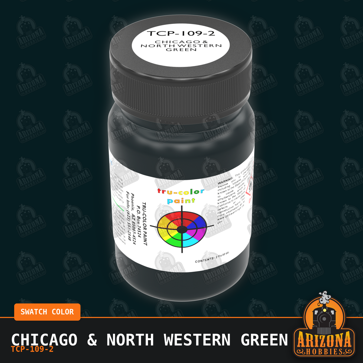 Chicago & North Western GREEN 2-oz bottle (Air-brush) Tru-Color Paint SPECIAL ORDER ONLY-with color swatch-Arizona Hobbies