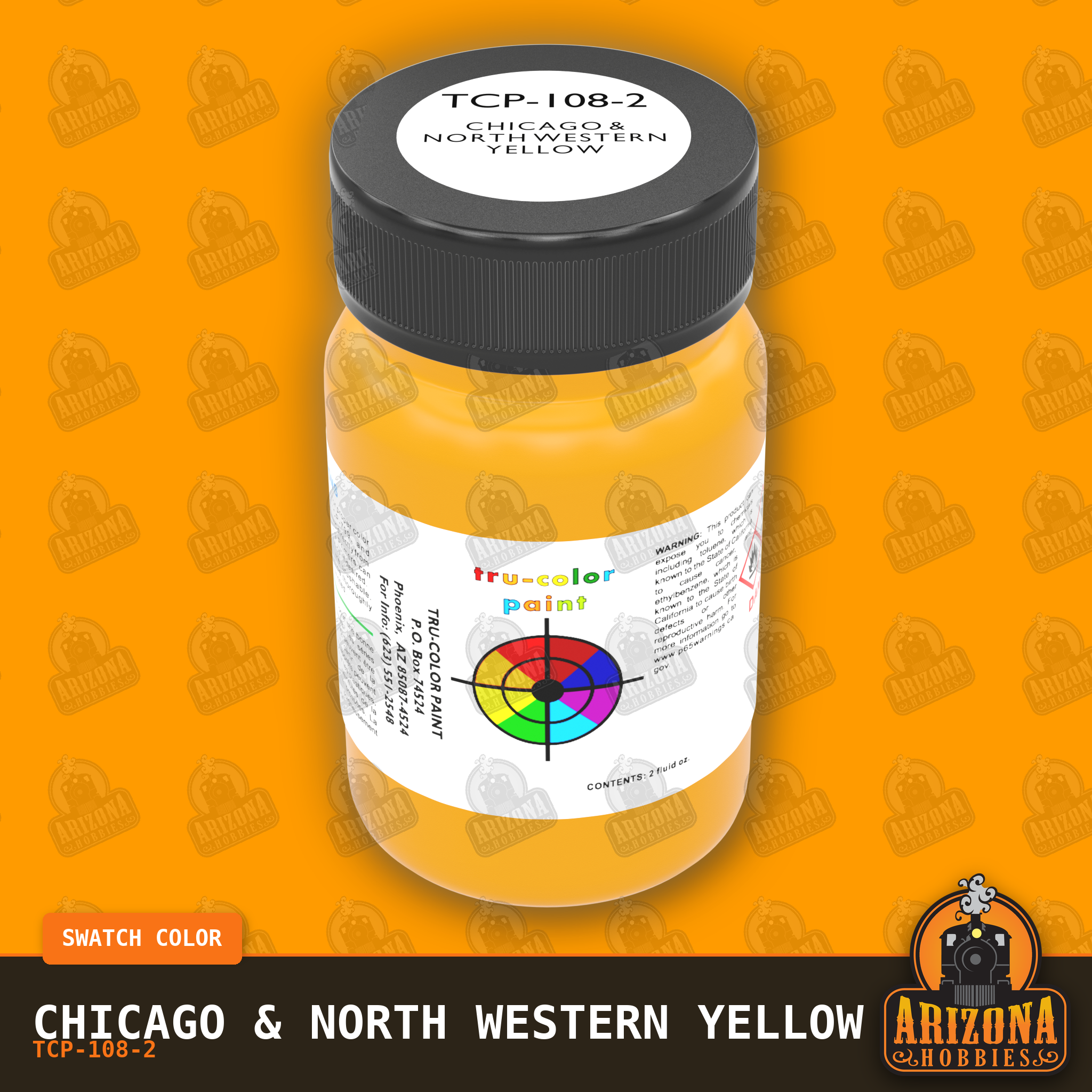 Chicago & North Western YELLOW 2-oz bottle (Air-brush) Tru-Color Paint SPECIAL ORDER ONLY-with color swatch-Arizona Hobbies