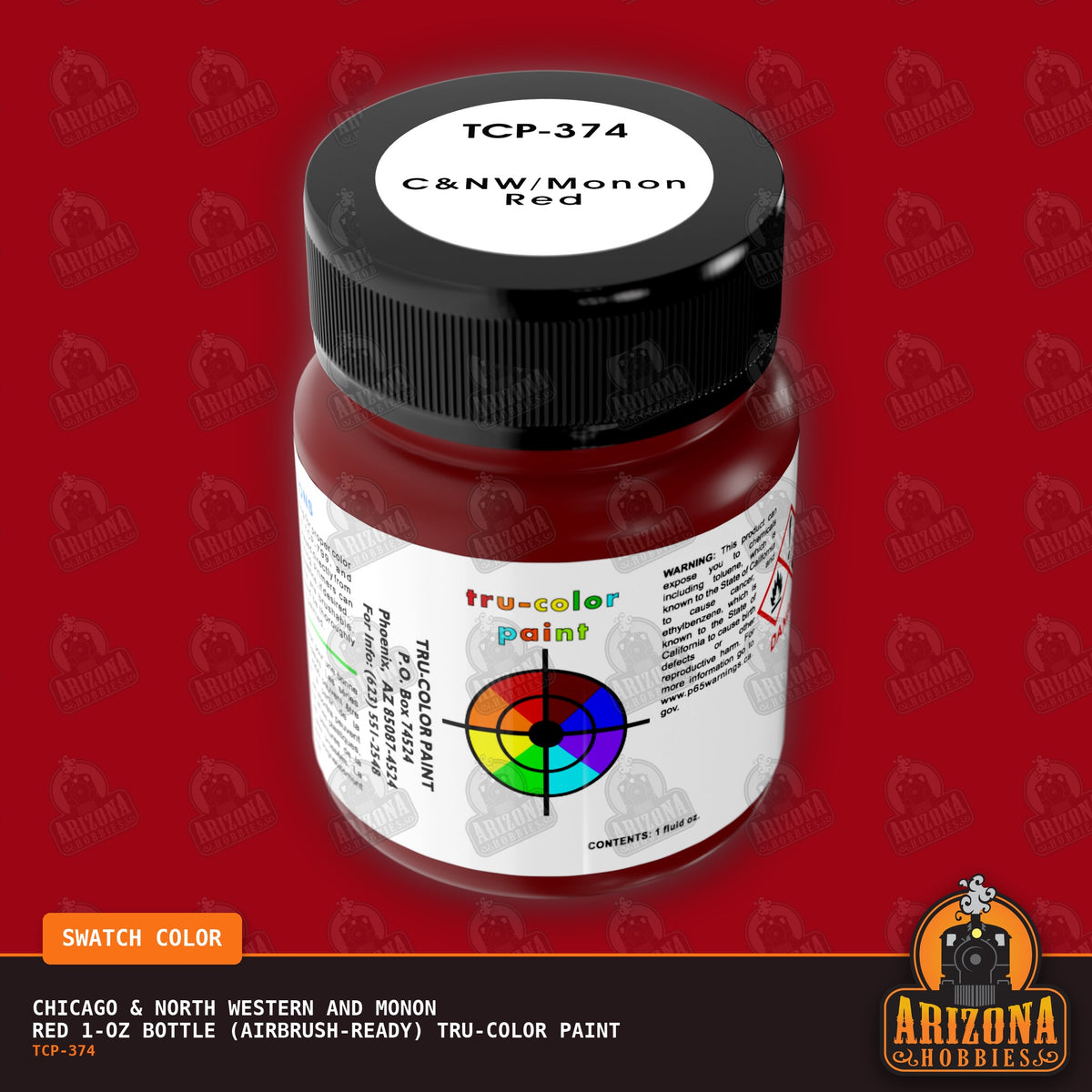 Chicago & North Western and Monon RED 1-oz bottle (Air-brush) Tru-Color Paint-with color swatch-Arizona Hobbies