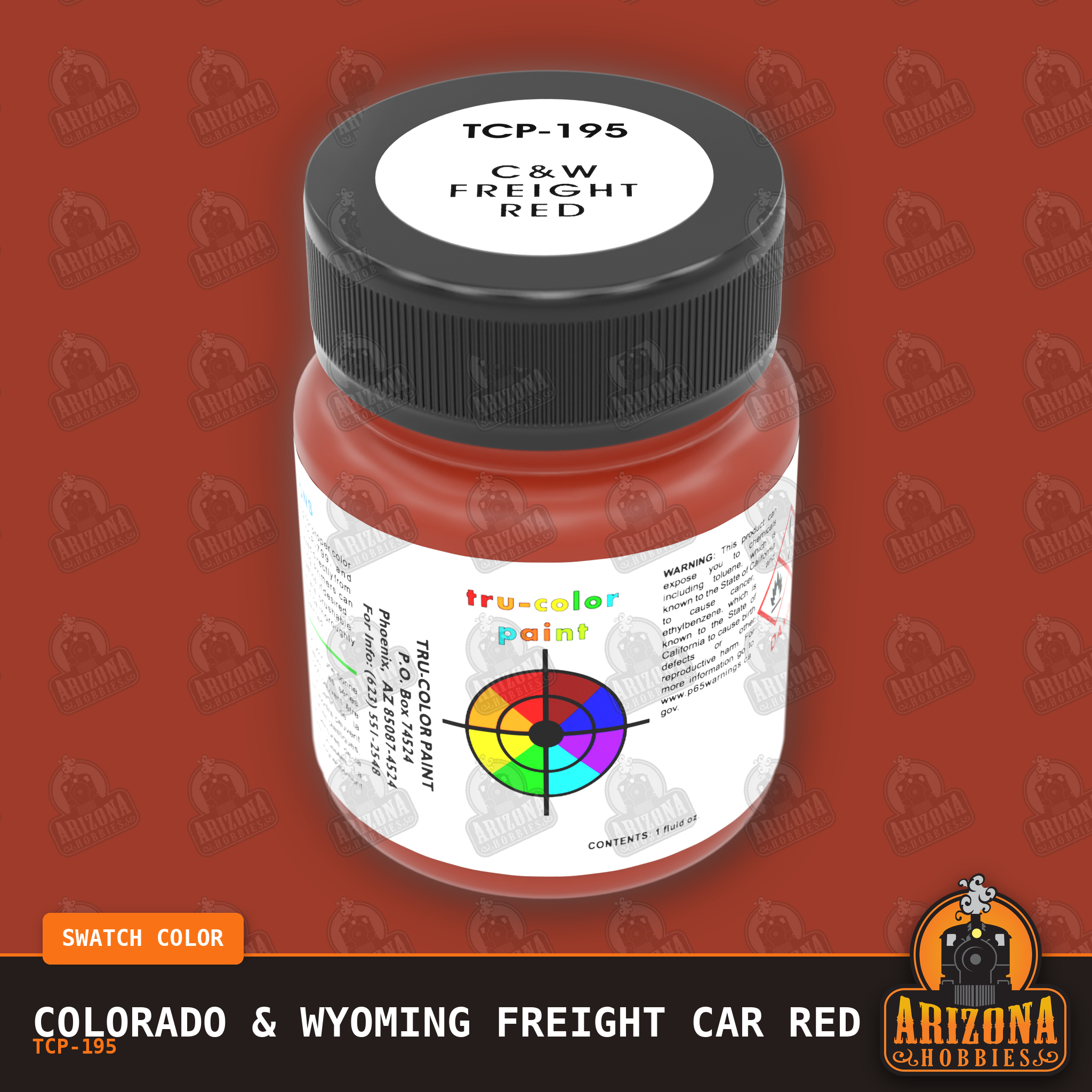 Colorado & Wyoming FREIGHT CAR RED 1-oz bottle (Air-brush) Tru-Color Paint SPECIAL ORDER ONLY-with color swatch-Arizona Hobbies