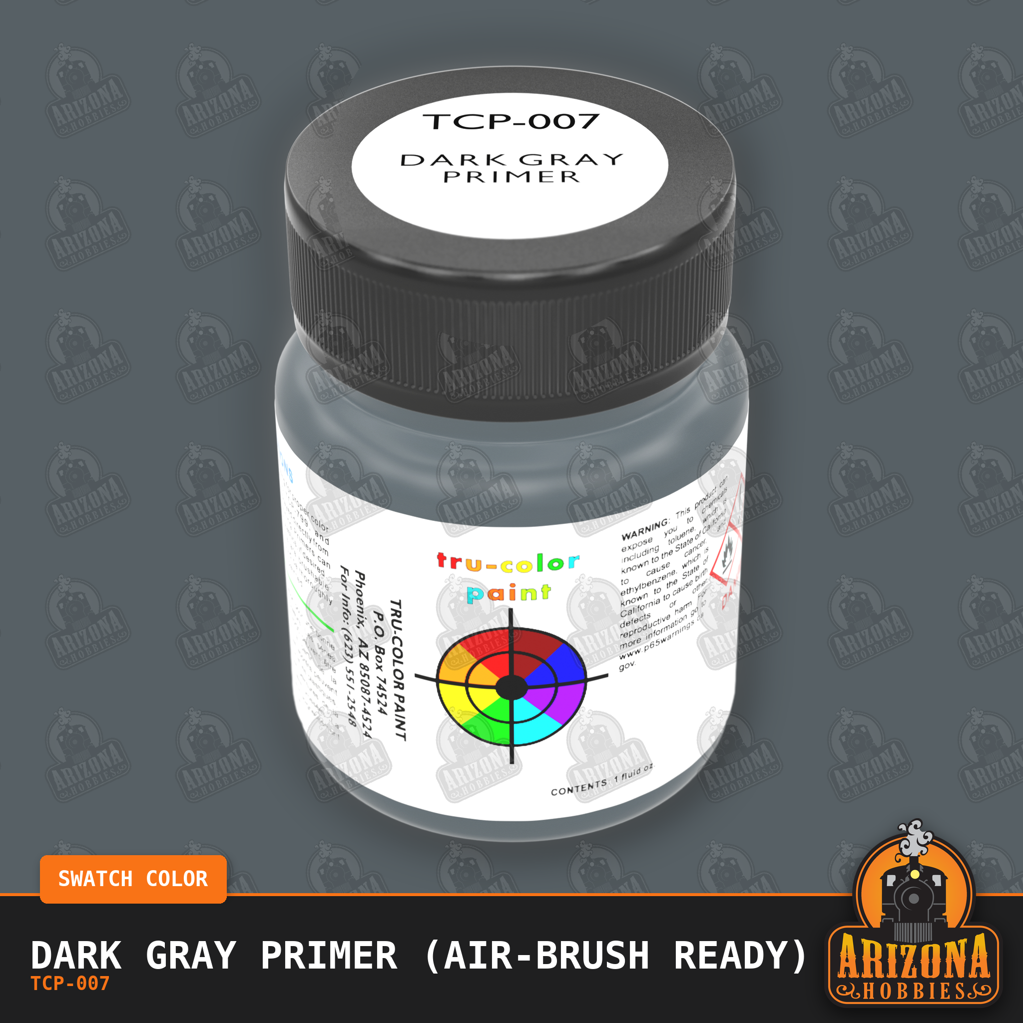 DARK GRAY PRIMER 1-oz bottle (Air-brush) Tru-Color Paint-with color swatch-Arizona Hobbies
