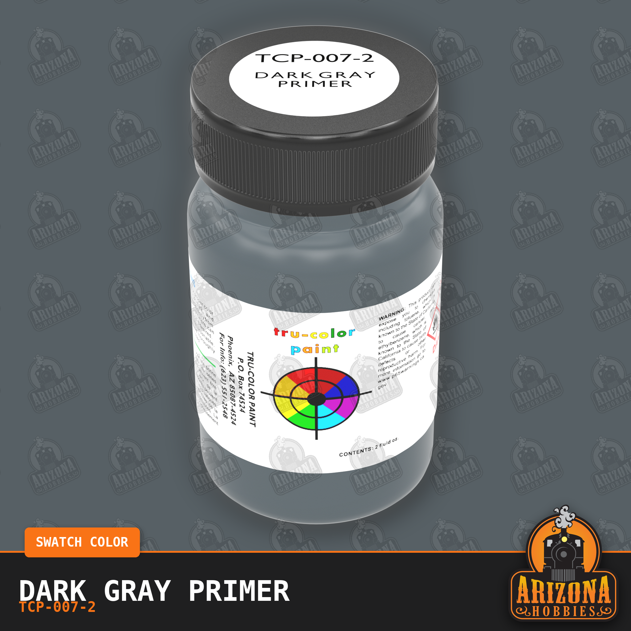 DARK GRAY PRIMER 2-oz bottle (Air-brush) Tru-Color Paint-with color swatch-Arizona Hobbies