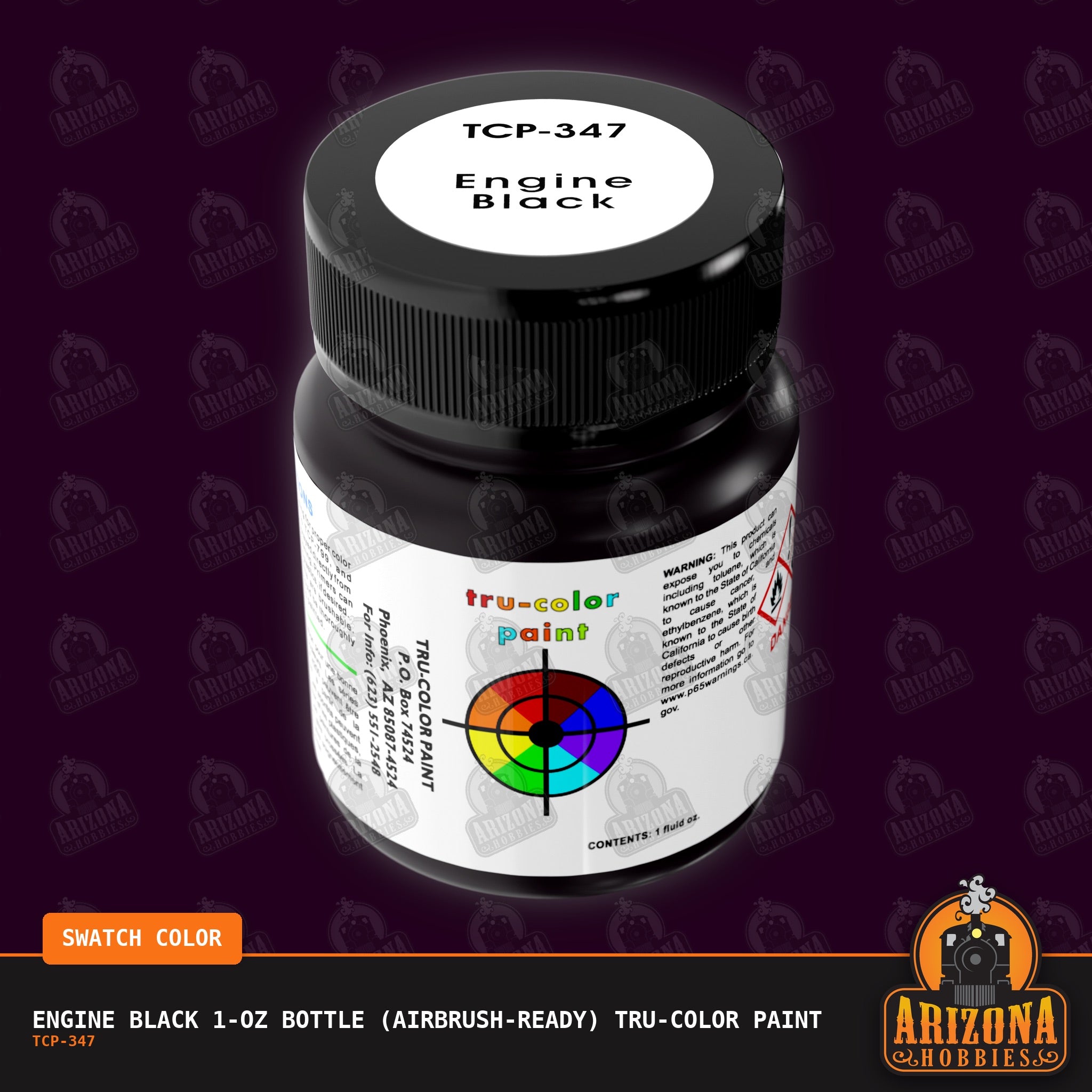 ENGINE BLACK 1-oz bottle (Air-brush) Tru-Color Paint-with color swatch-Arizona Hobbies