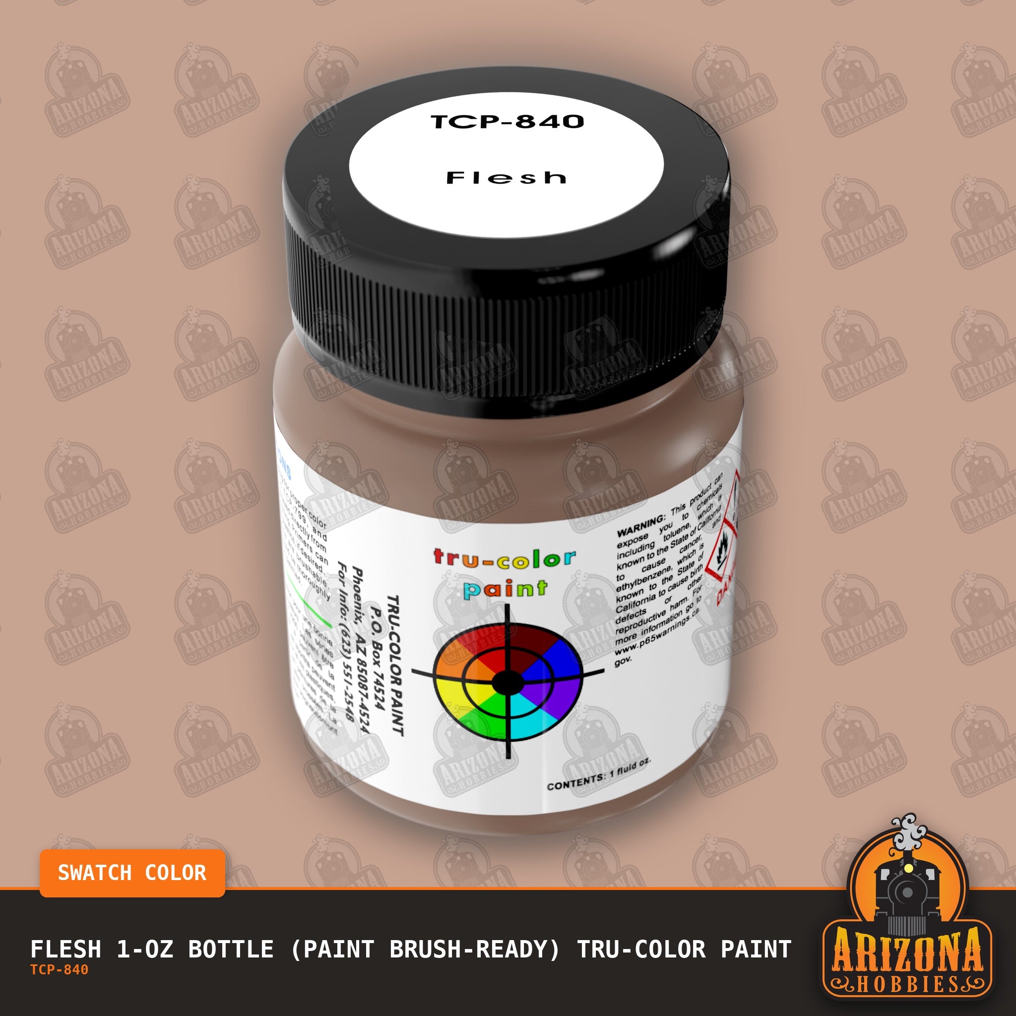 FLESH 1-oz bottle (Paint brush) Tru-Color Paint-with color swatch-Arizona Hobbies