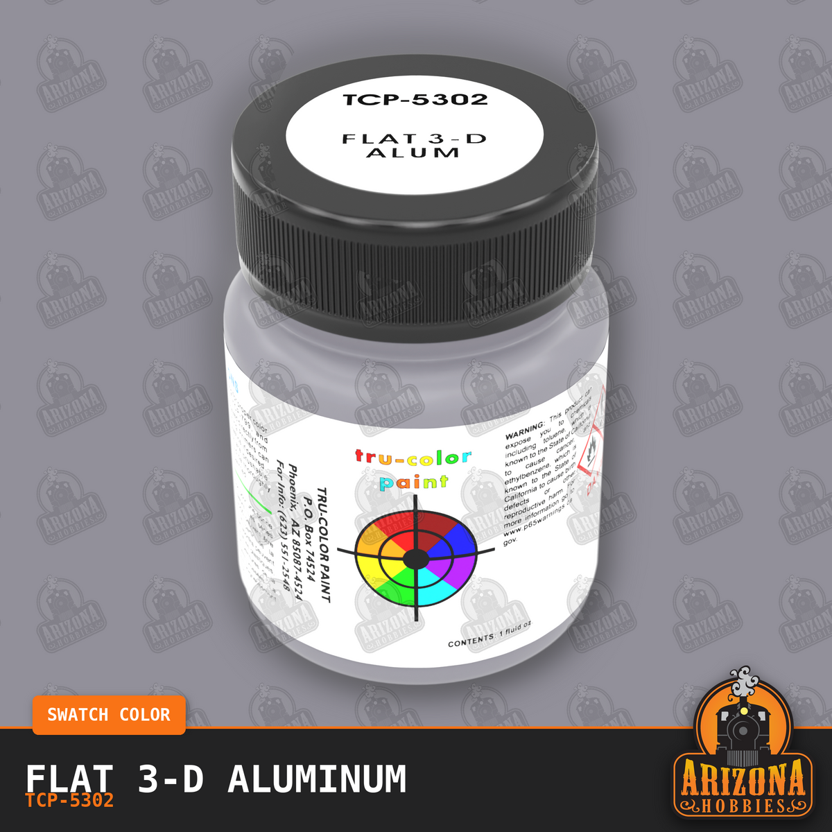 Flat 3-D ALUMINUM 1-oz bottle (Paint brush) Tru-Color Paint-with color swatch-Arizona Hobbies