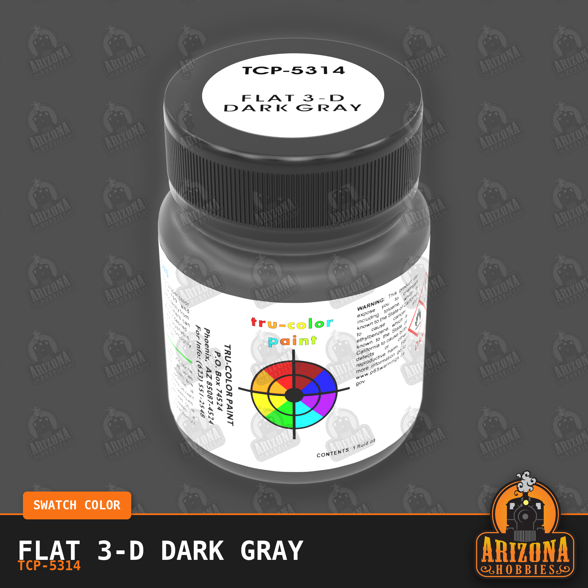 Flat 3-D DARK GRAY 1-oz bottle (Paint brush) Tru-Color Paint-with color swatch-Arizona Hobbies