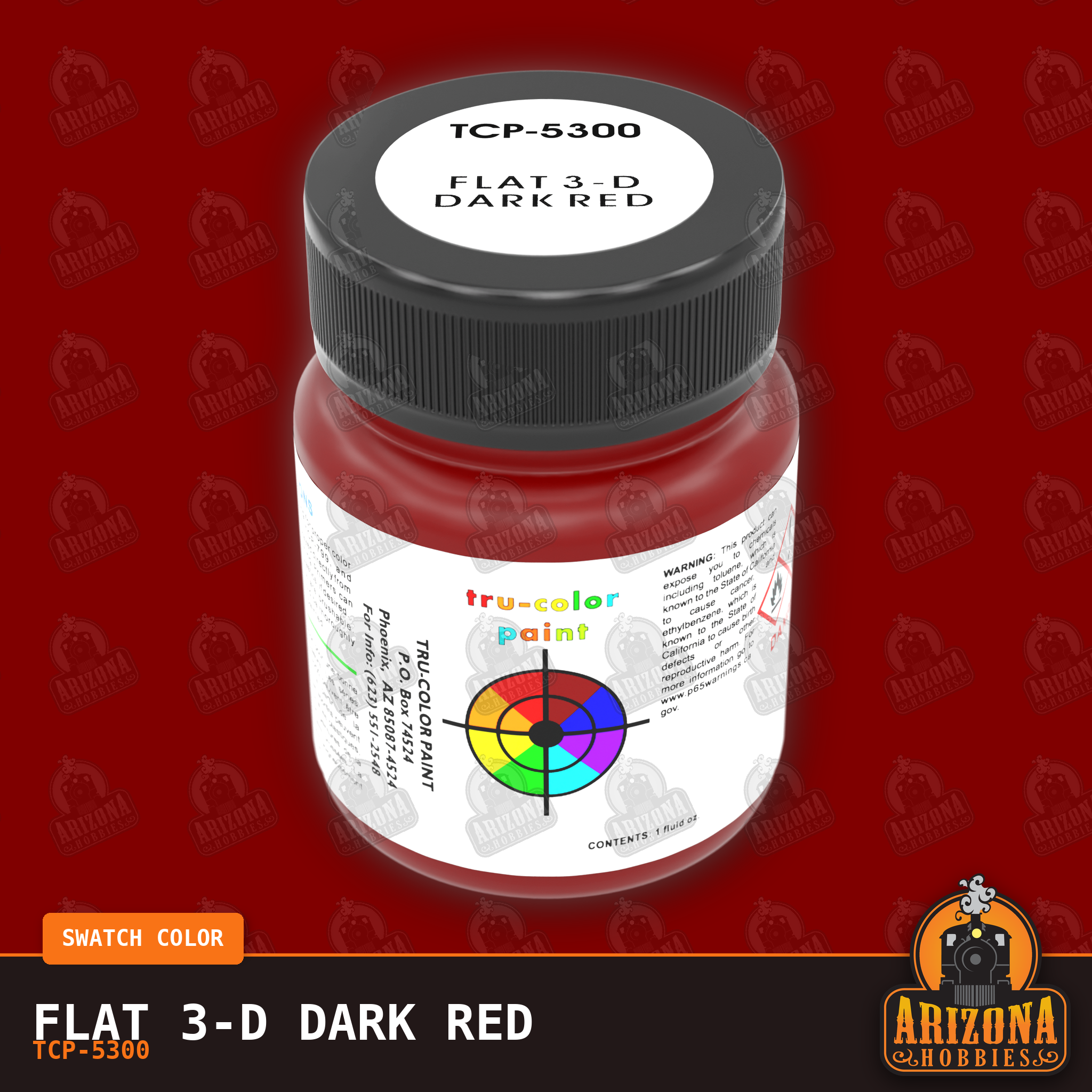 Flat 3-D DARK RED 1-oz bottle (Paint brush) Tru-Color Paint-with color swatch-Arizona Hobbies