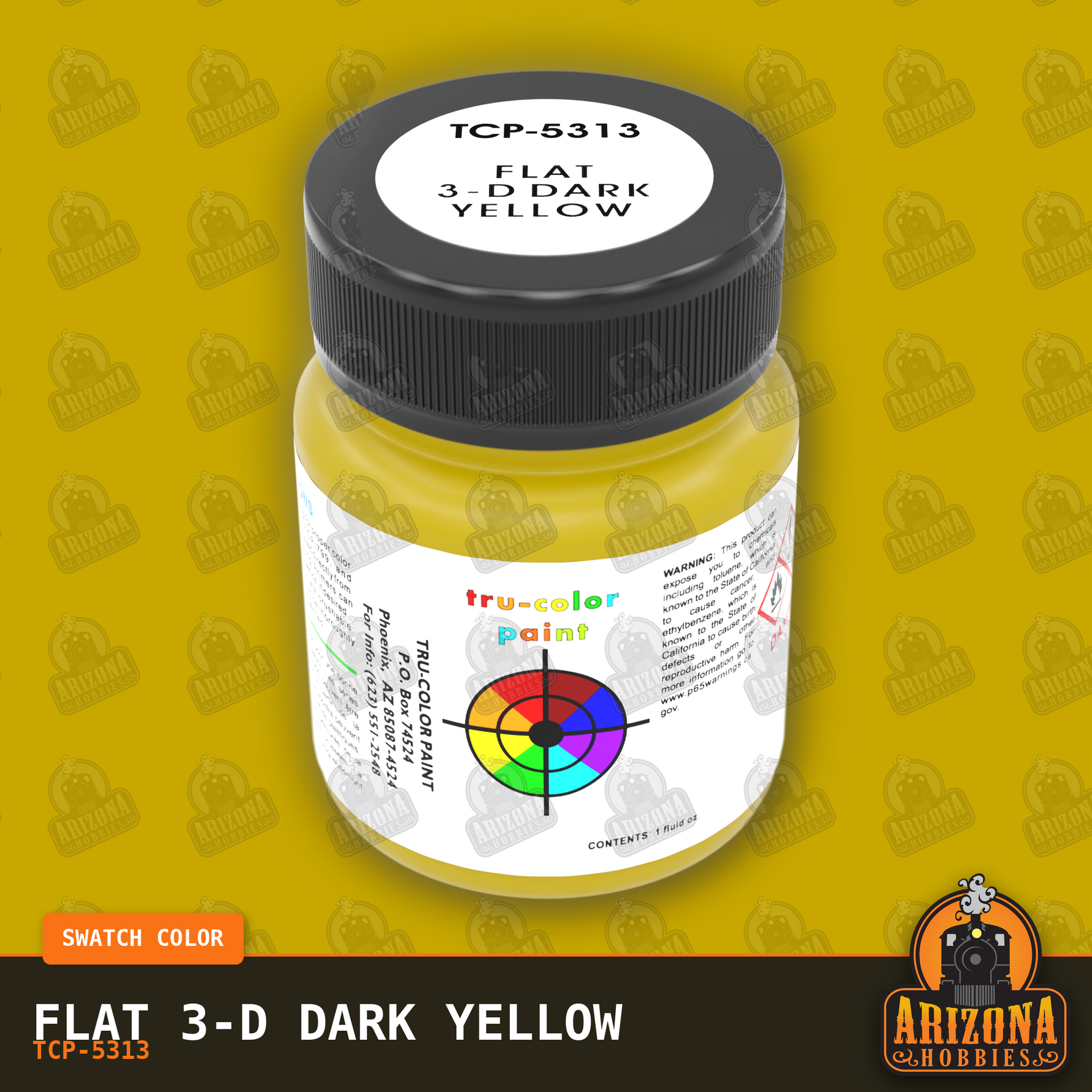 Flat 3-D DARK YELLOW 1-oz bottle (Paint brush) Tru-Color Paint-with color swatch-Arizona Hobbies