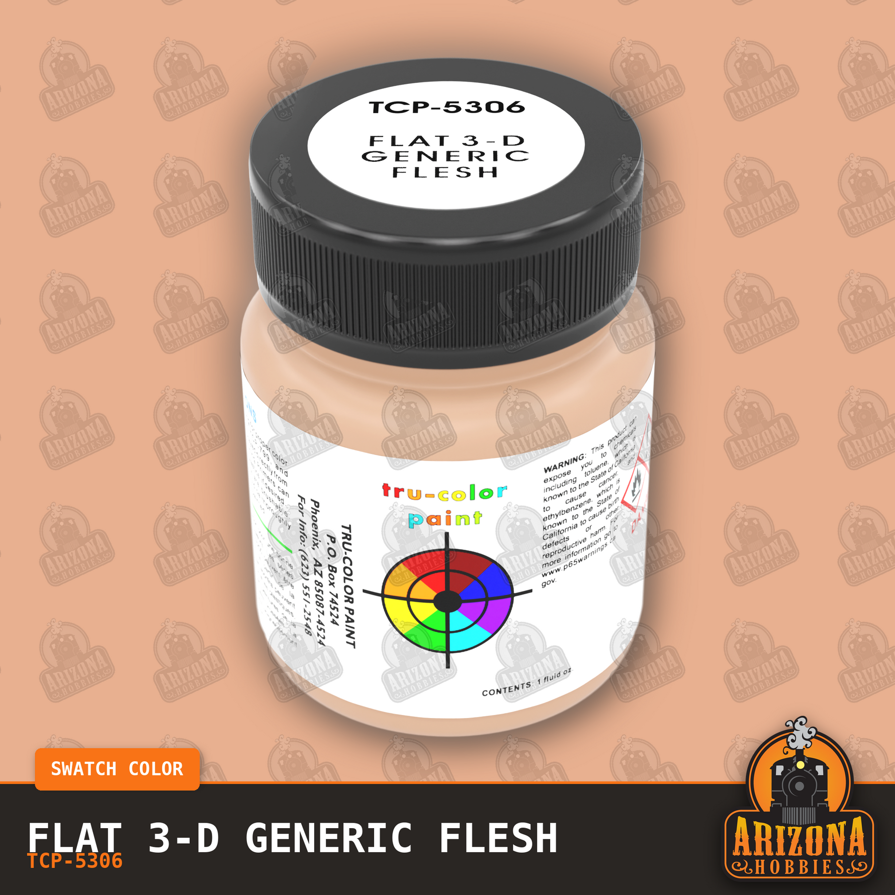 Flat 3-D GENERIC FLESH 1-oz bottle (Paint brush) Tru-Color Paint-with color swatch-Arizona Hobbies