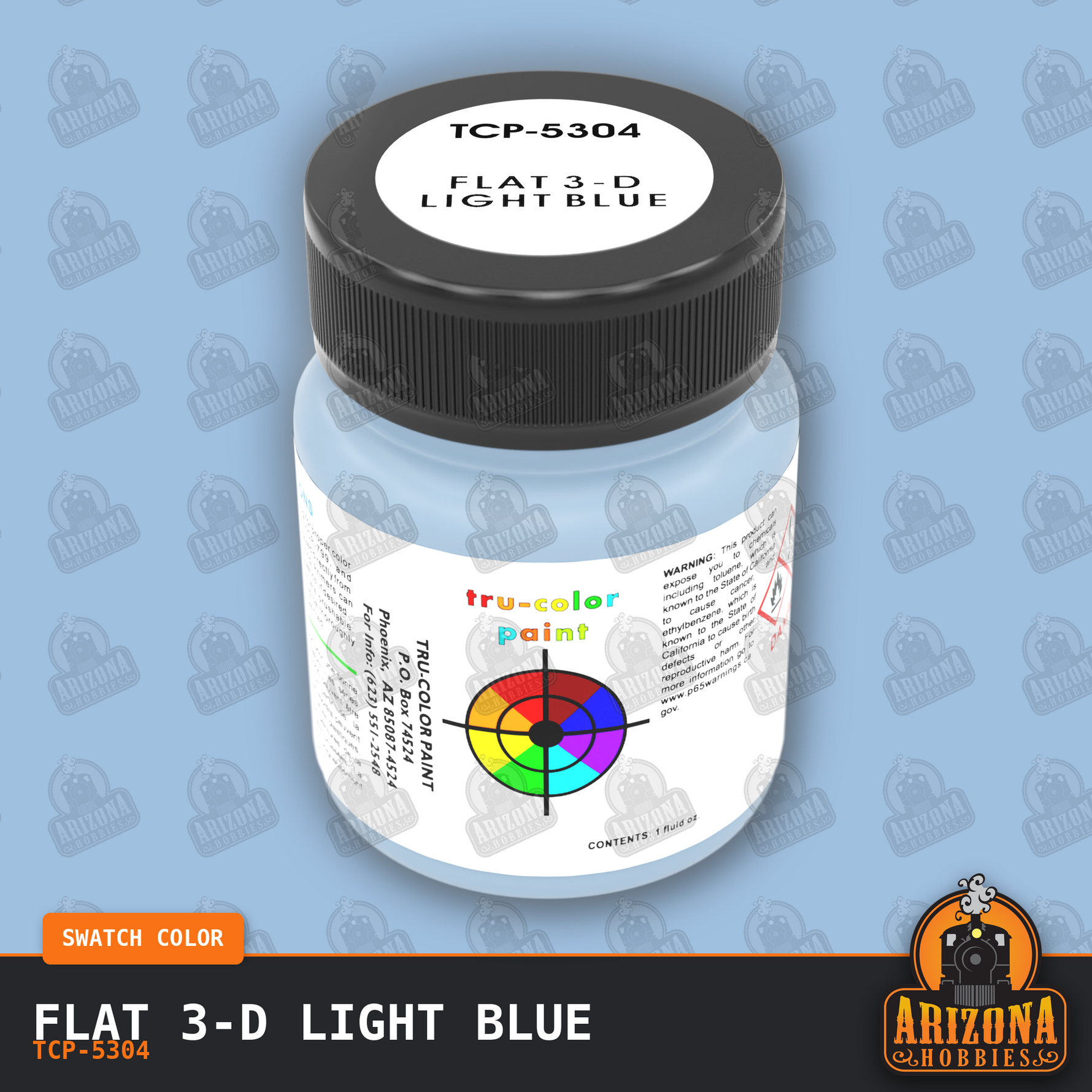Flat 3-D LIGHT BLUE 1-oz bottle (Paint brush) Tru-Color Paint-with color swatch-Arizona Hobbies