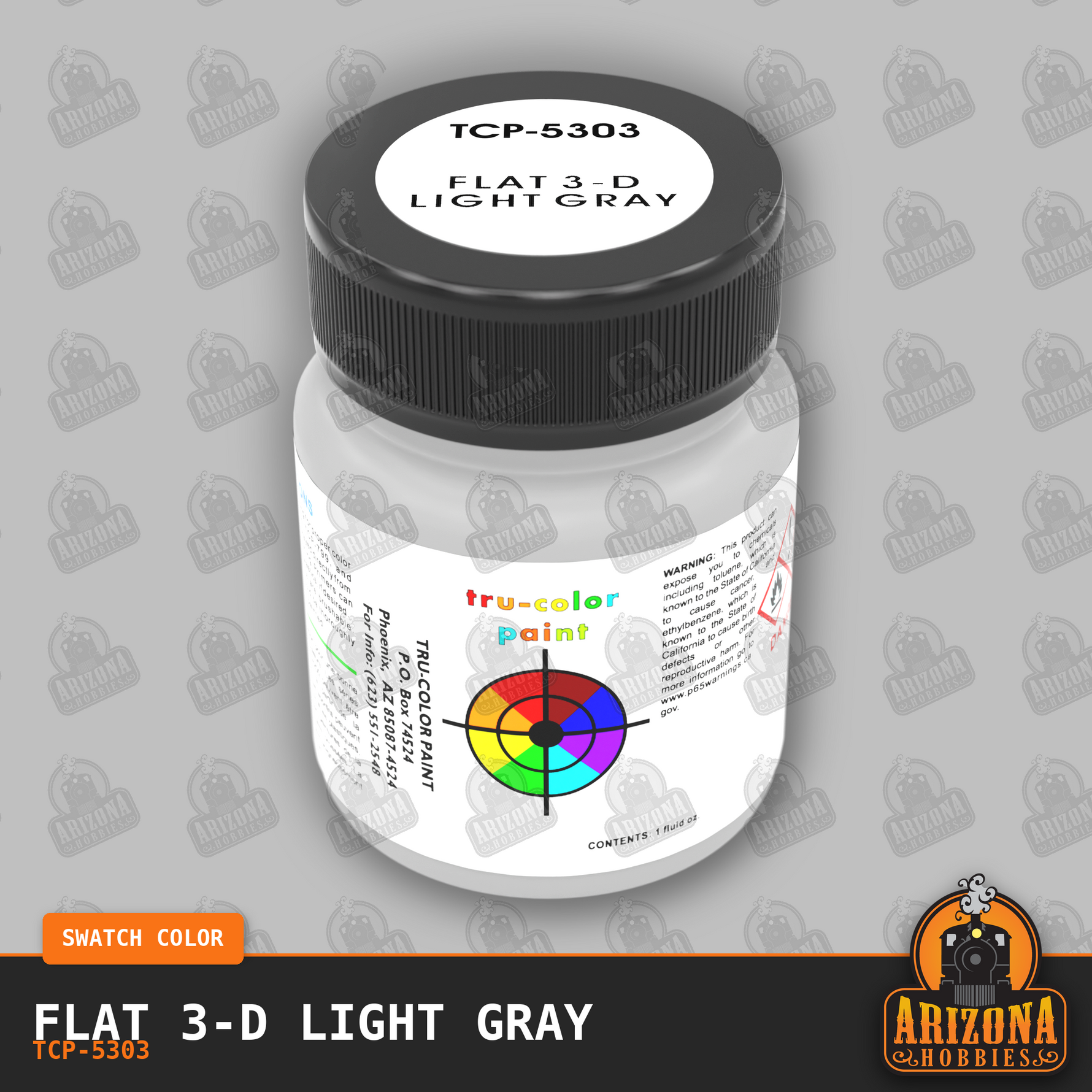 Flat 3-D LIGHT GRAY 1-oz bottle (Paint brush) Tru-Color Paint-with color swatch-Arizona Hobbies