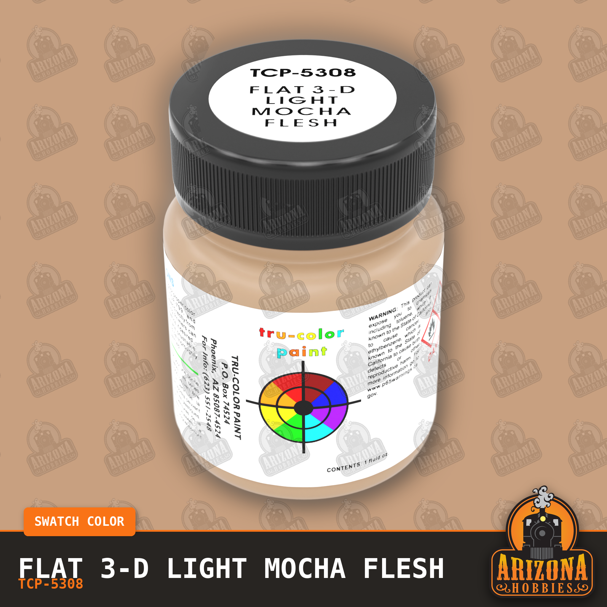 Flat 3-D LIGHT MOCHA FLESH 1-oz bottle (Paint brush) Tru-Color Paint-with color swatch-Arizona Hobbies