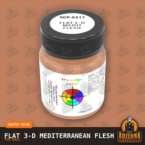 Flat 3-D MEDITERRANEAN FLESH 1-oz bottle (Paint brush) Tru-Color Paint-with color swatch-Arizona Hobbies