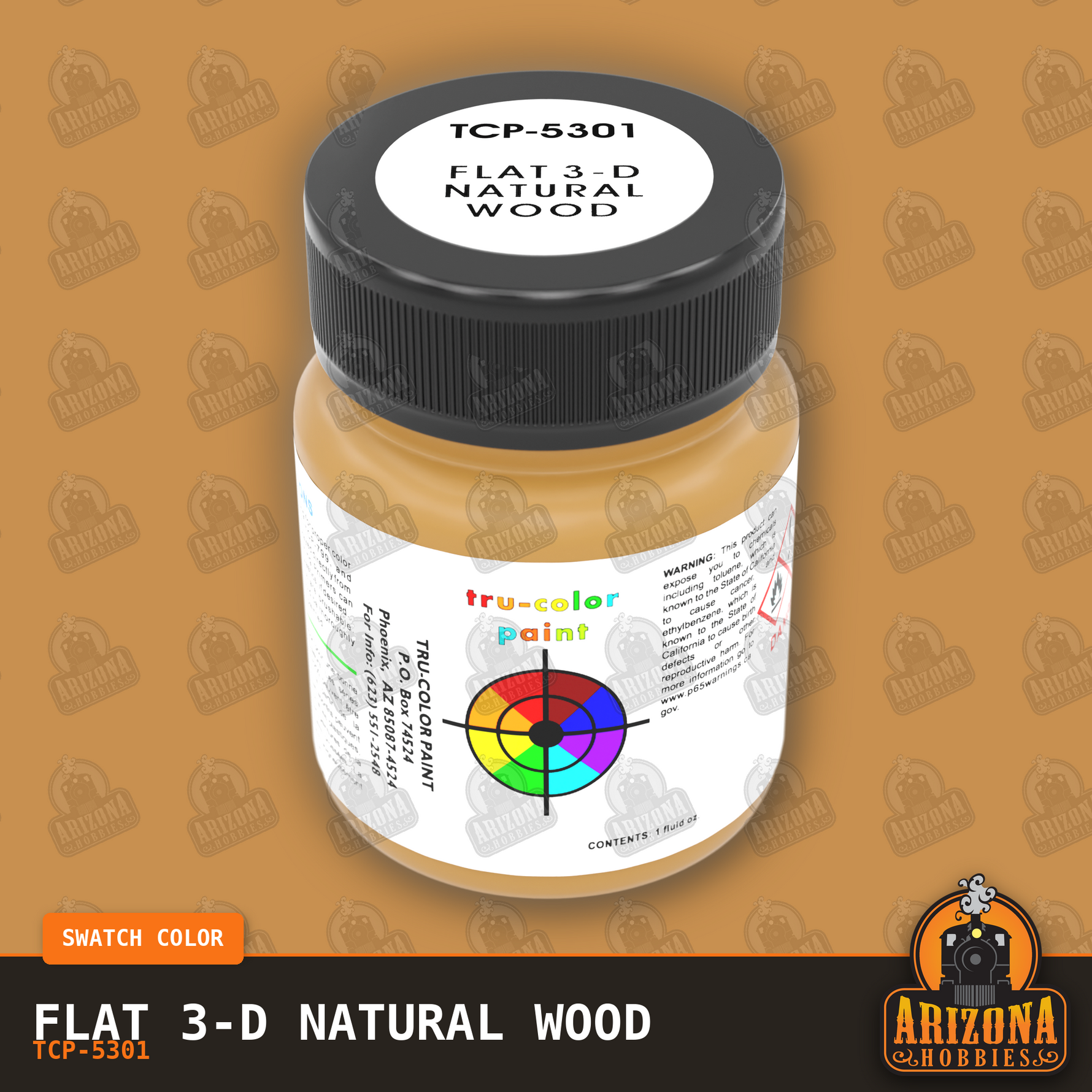 Flat 3-D NATURAL WOOD 1-oz bottle (Paint brush) Tru-Color Paint-with color swatch-Arizona Hobbies