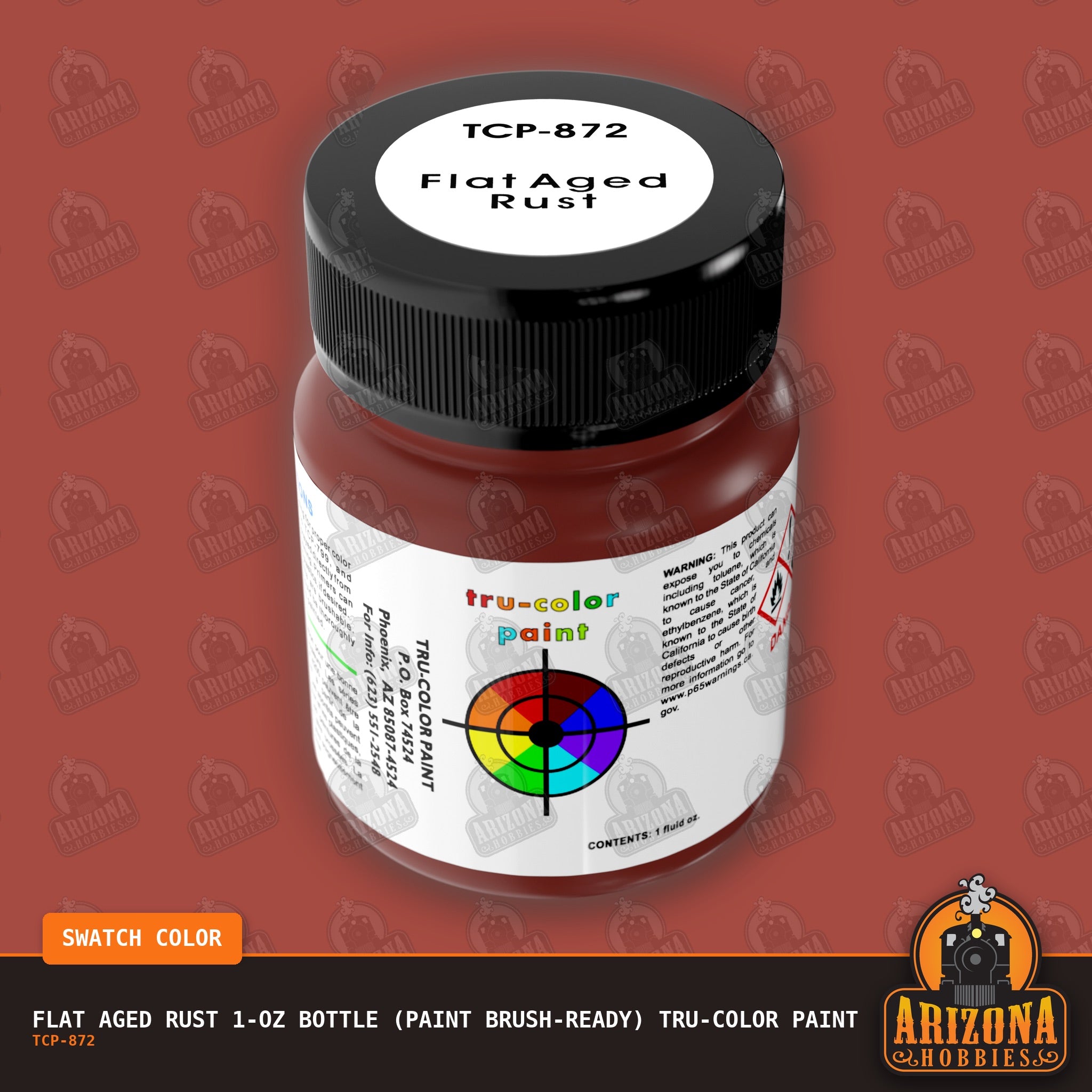 Flat AGED RUST 1-oz bottle (Paint brush) Tru-Color Paint-with color swatch-Arizona Hobbies
