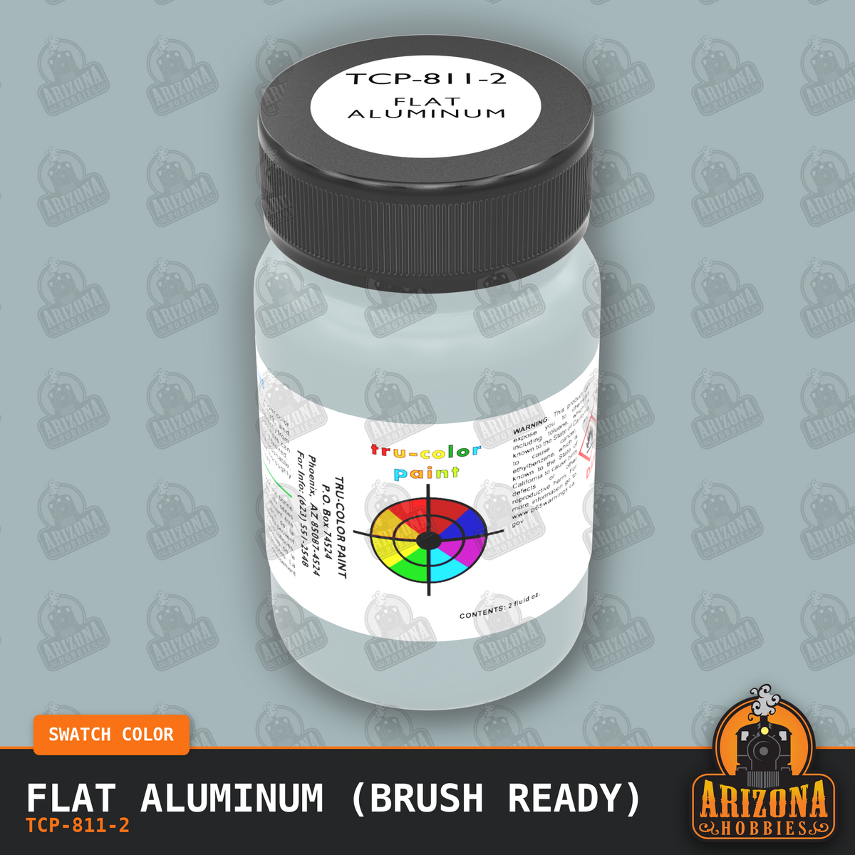 Flat ALUMINUM 2-oz bottle (Paint brush) Tru-Color Paint SPECIAL ORDER ONLY-with color swatch-Arizona Hobbies