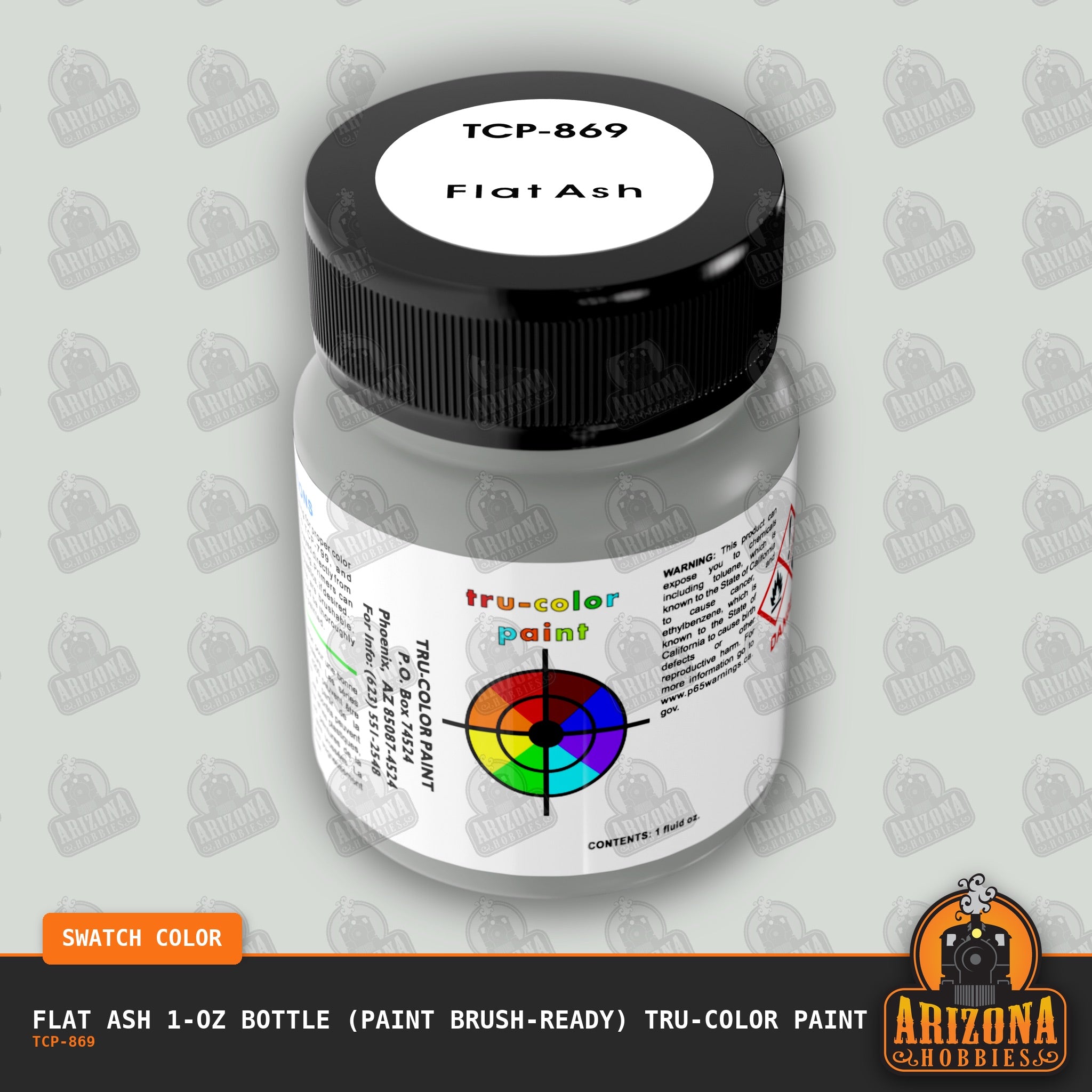Flat ASH 1-oz bottle (Paint brush) Tru-Color Paint-with color swatch-Arizona Hobbies