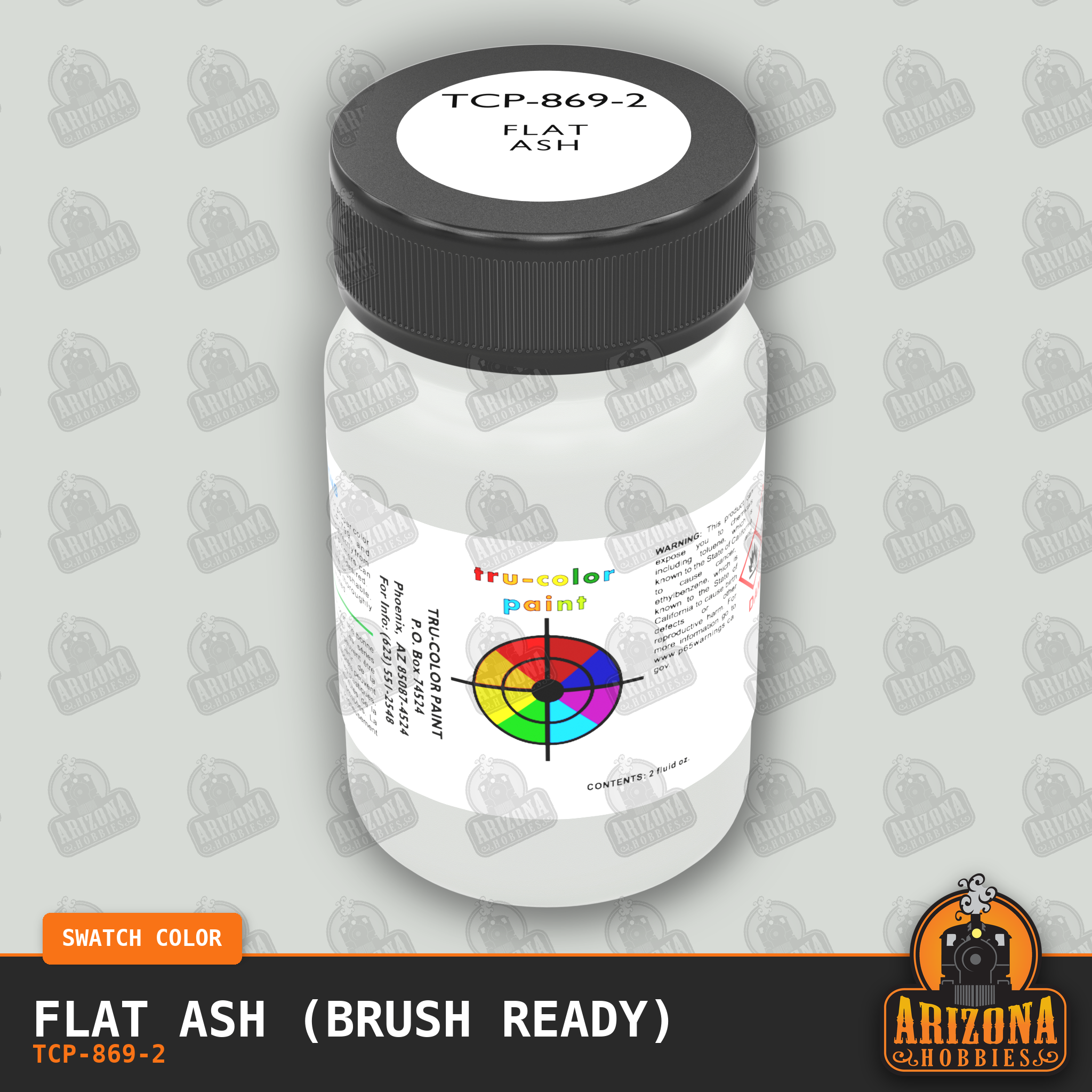 Flat ASH 2-oz bottle (Paint brush) Tru-Color Paint SPECIAL ORDER ONLY-with color swatch-Arizona Hobbies