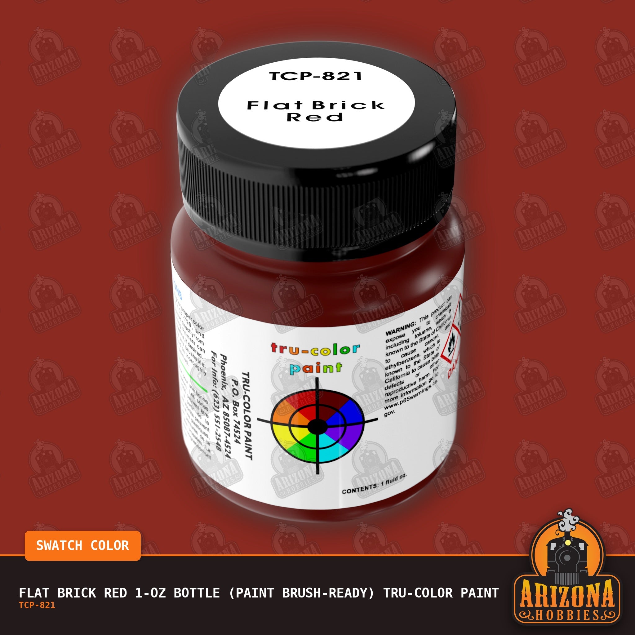 Flat BRICK RED 1-oz bottle (Paint brush) Tru-Color Paint-with color swatch-Arizona Hobbies