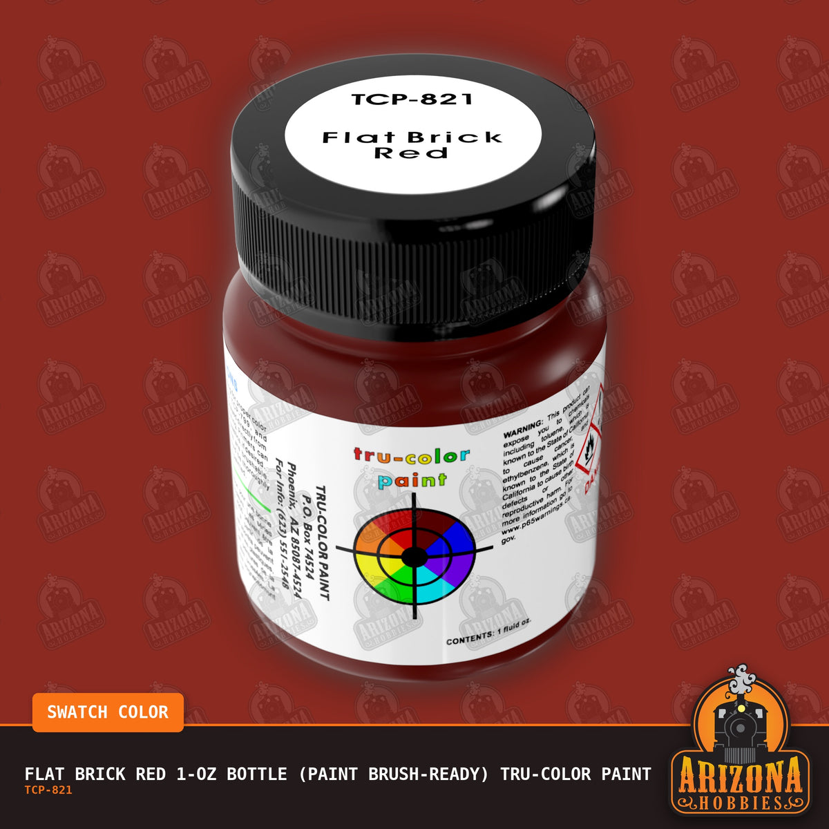 Flat BRICK RED 1-oz bottle (Paint brush) Tru-Color Paint-with color swatch-Arizona Hobbies