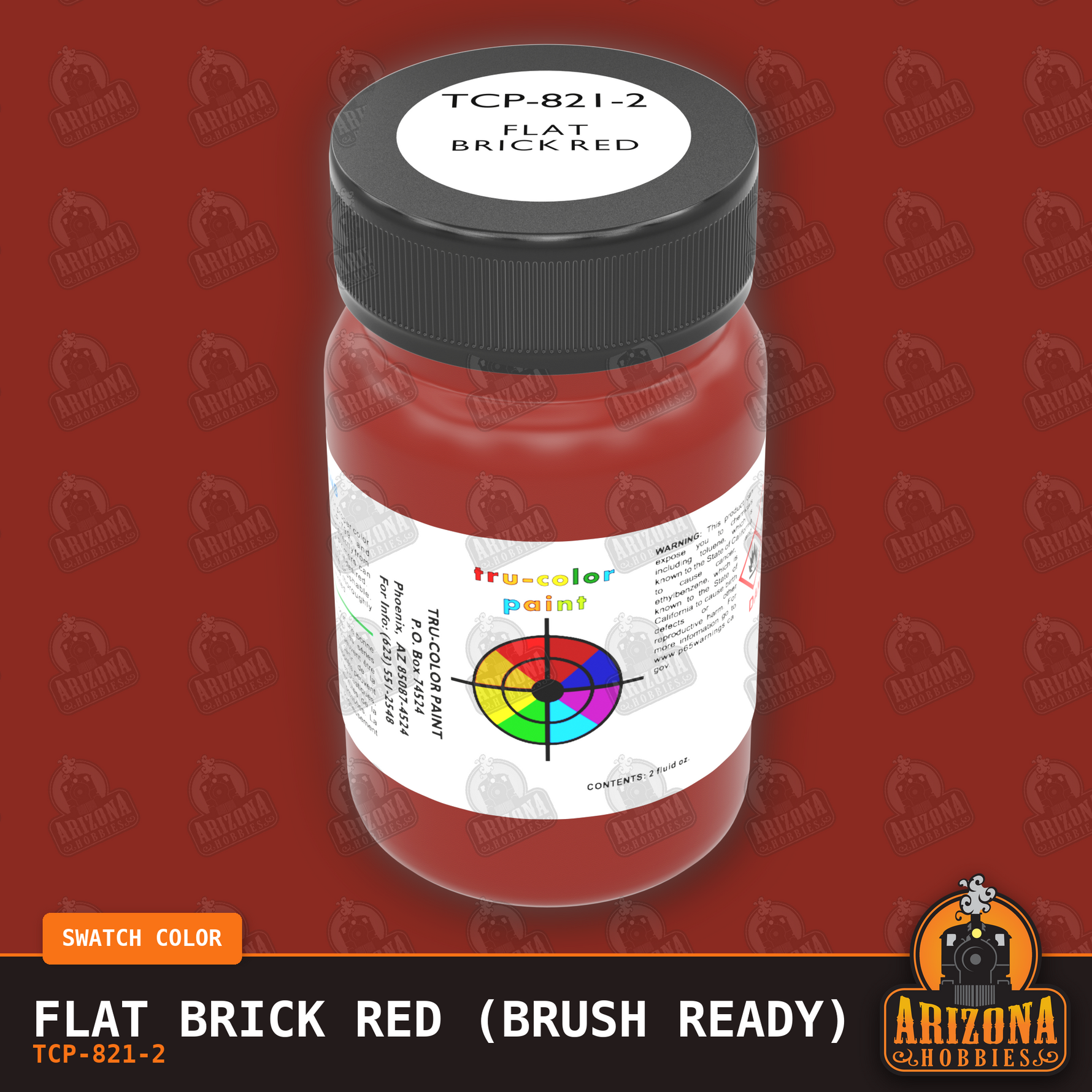 Flat BRICK RED 2-oz bottle (Paint brush) Tru-Color Paint SPECIAL ORDER ONLY-with color swatch-Arizona Hobbies