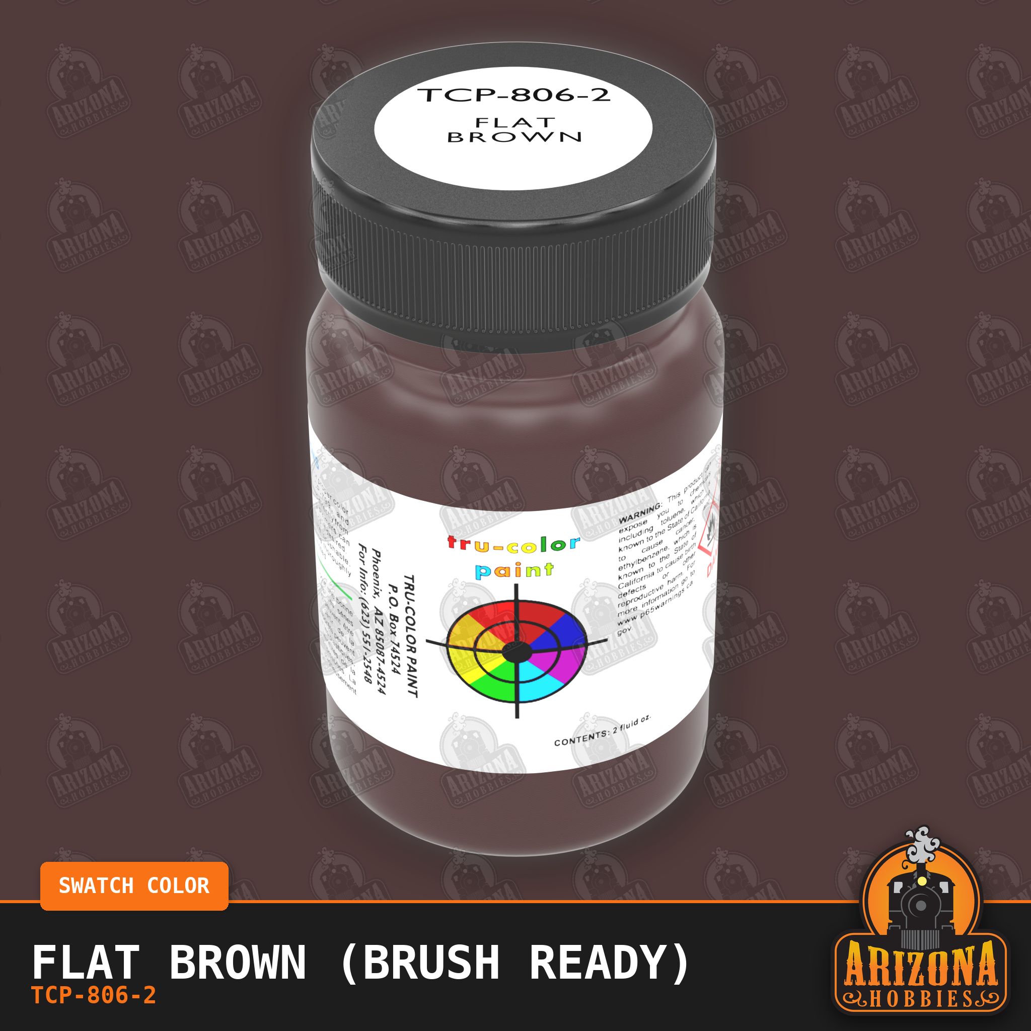 Flat BROWN 2-oz bottle (Paint brush) Tru-Color Paint SPECIAL ORDER ONLY-with color swatch-Arizona Hobbies