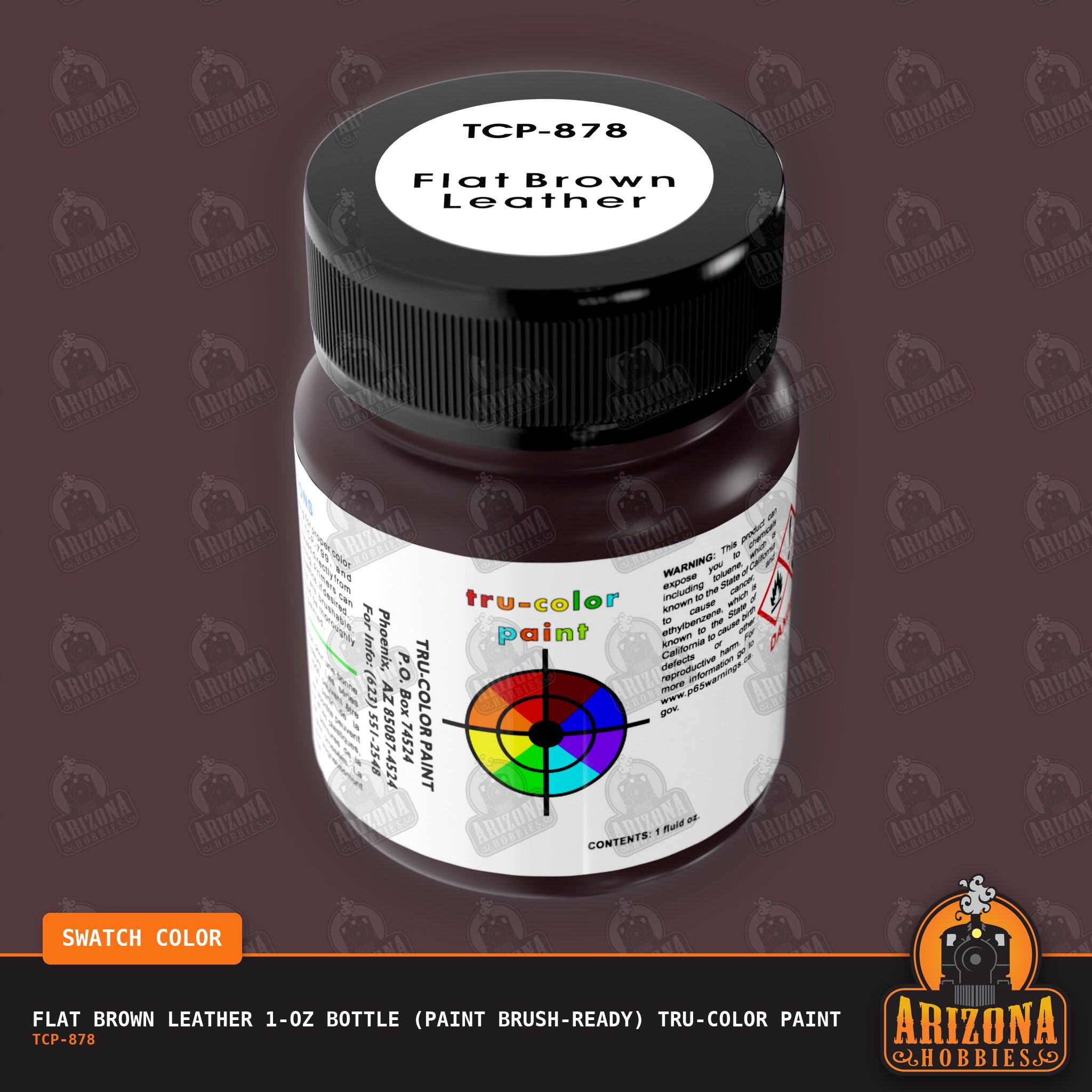 Flat BROWN LEATHER 1-oz bottle (Paint brush) Tru-Color Paint-with color swatch-Arizona Hobbies